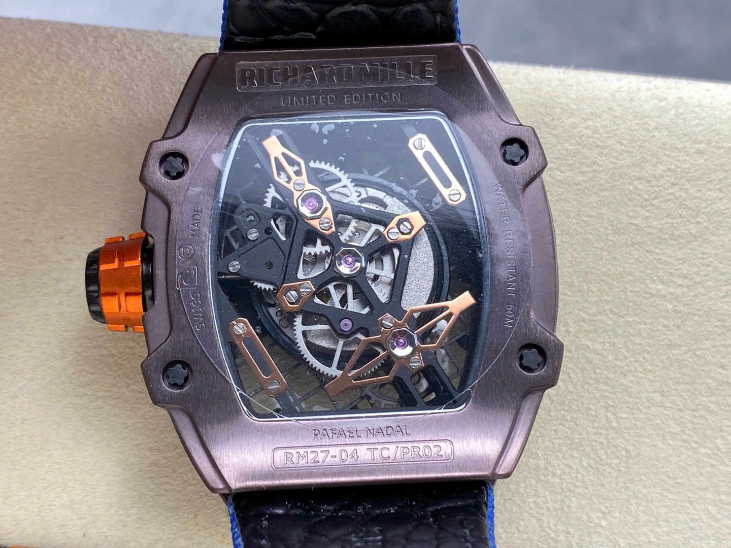 Richard Mille RM27-04 Tourbillon Rafael Nadal Super Fake Watches Blue Fabric Strap 39x48mm