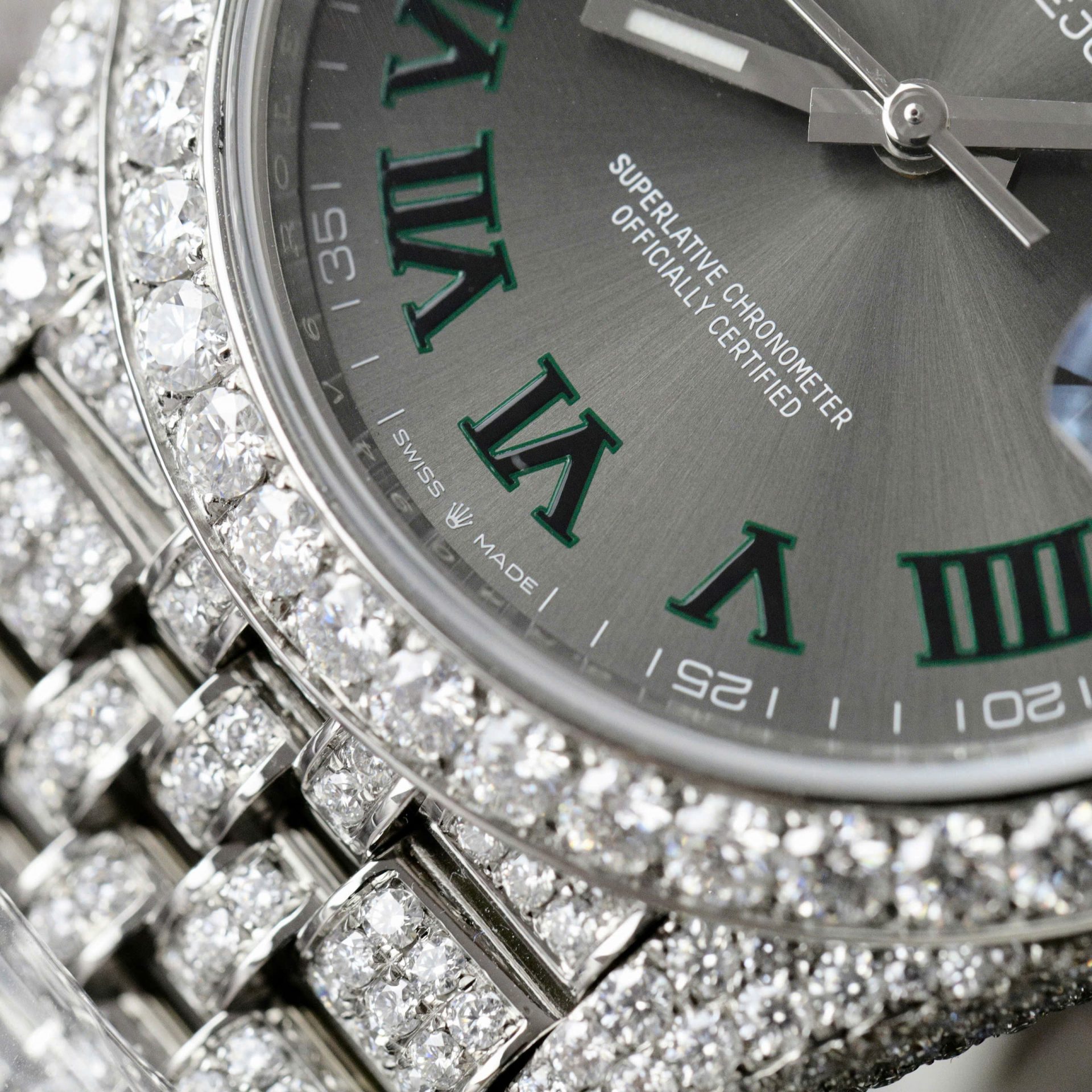 Rolex DateJust Best Copies Watch Dial Wimbledon Custom Full Moissanite Diamonds 41mm