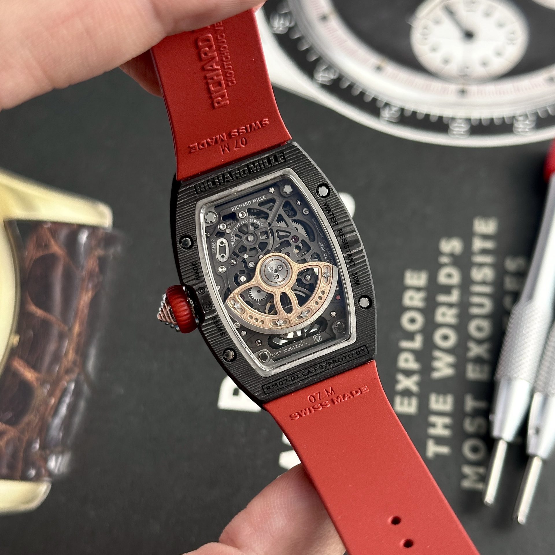 Richard Mille Replica Watch RM07-01 Black Carbon Rubber Strap 32x46mm