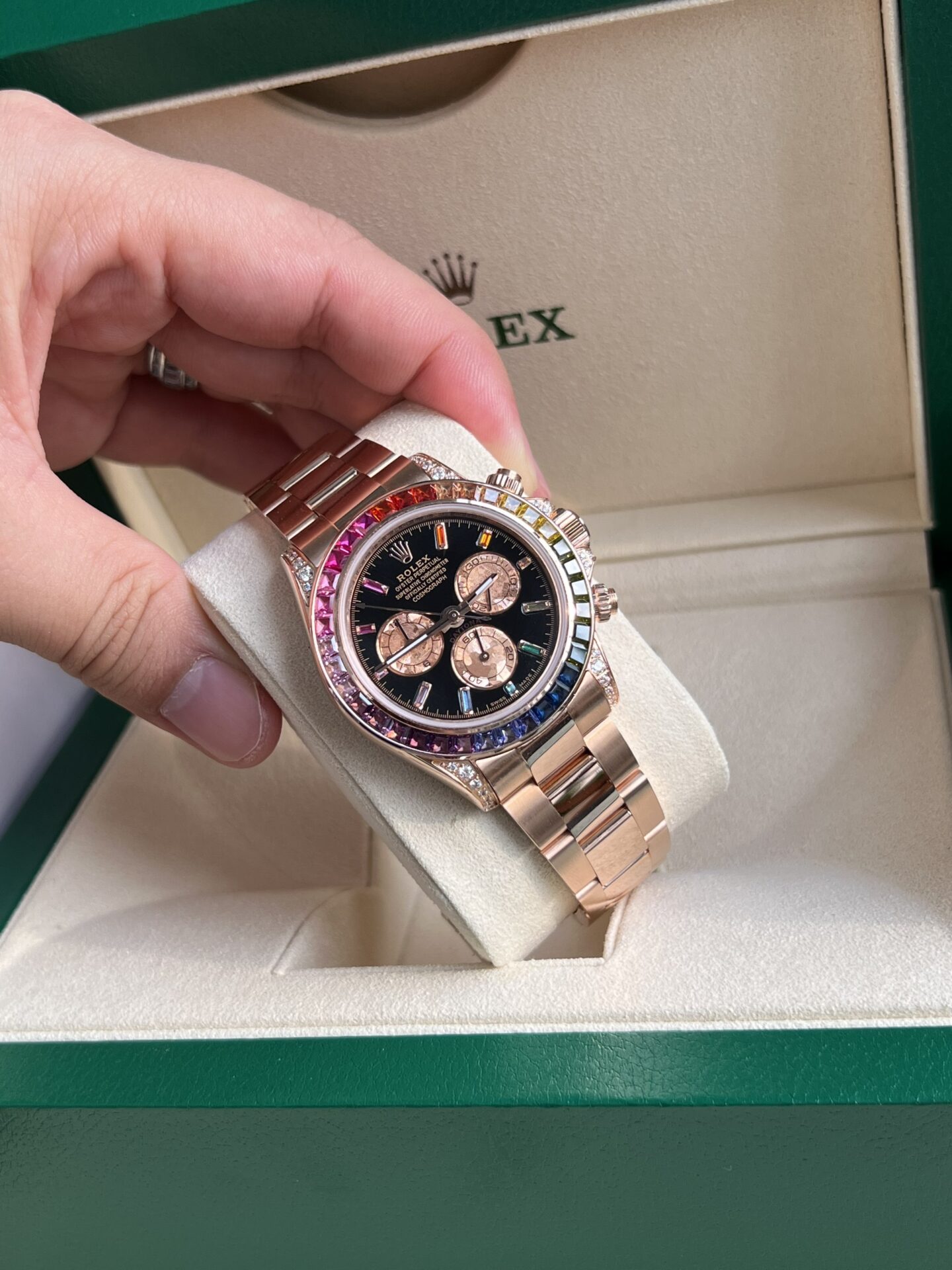 Rolex Daytona Rainbow Replica Watch Gold Wrapped Moissanite TW 40mm