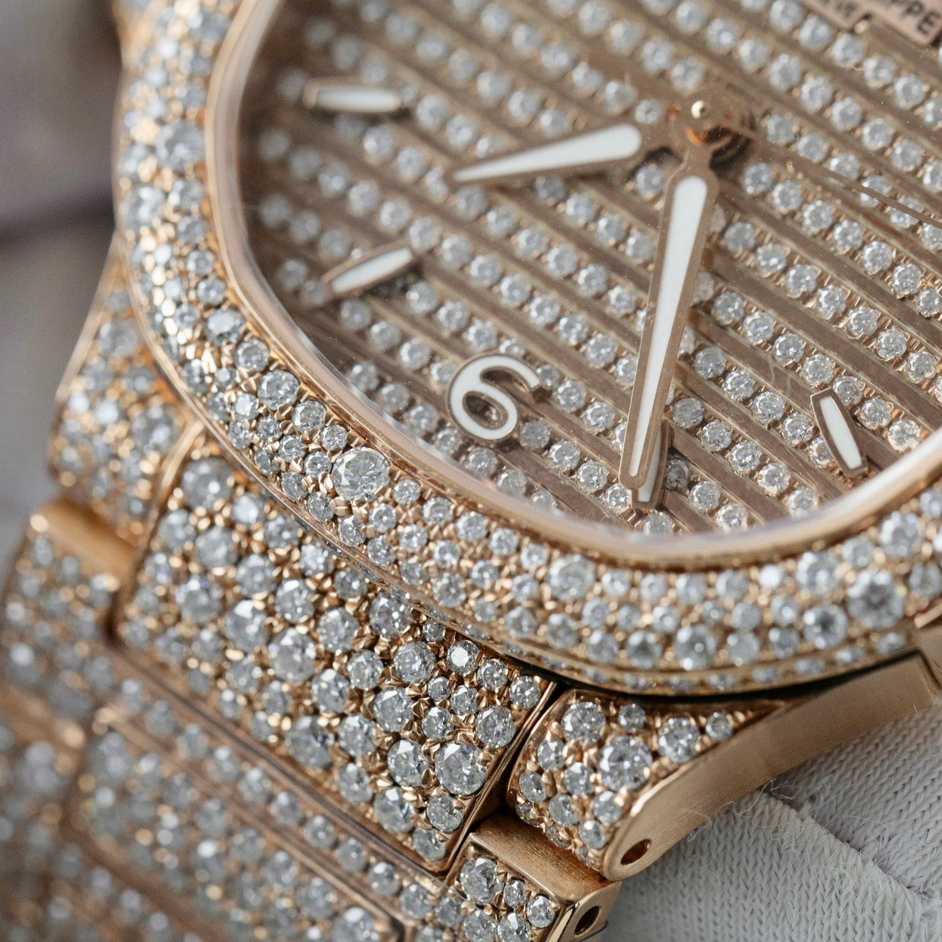 Patek Philippe Nautilus 7118 Replica Watch Gold Wrapped + Moissanite Diamonds Custom 35.2mm