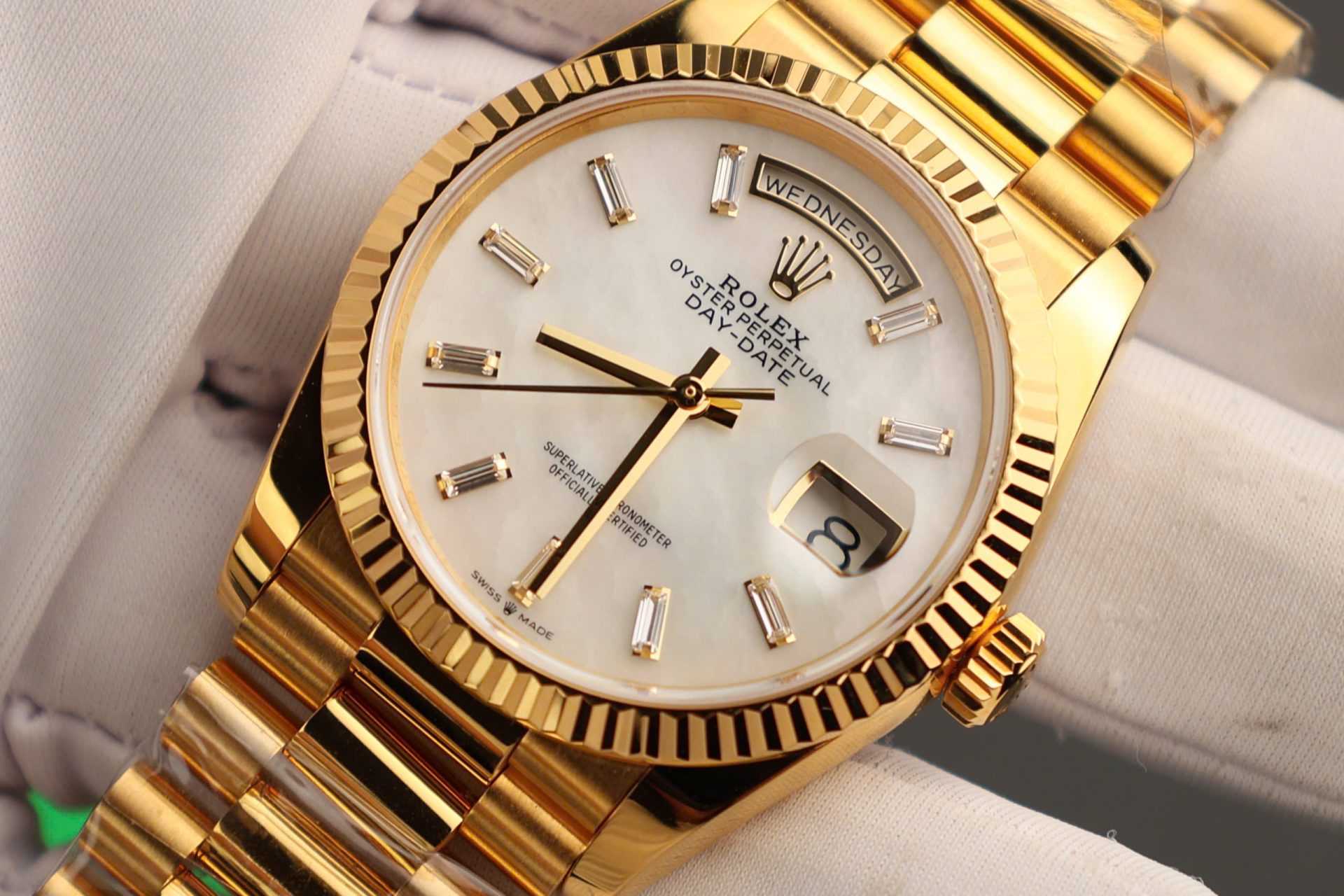 Rolex Day-Date Replica Watch Dial Mother Of Pearl Custom Gold Wrapped 36mm