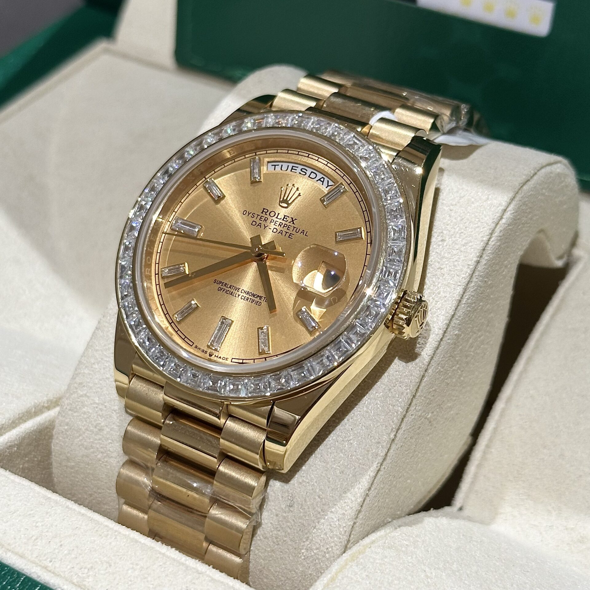 Rolex Day-Date Replica Watch Gold Wrapped Moissanite Baguette Diamond 40mm