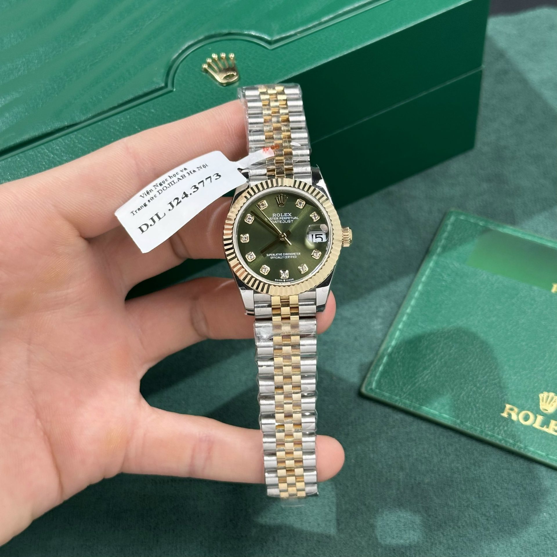 Rolex Replica Watch DateJust Gold Wrapped Green Dial GM Factory 31mm