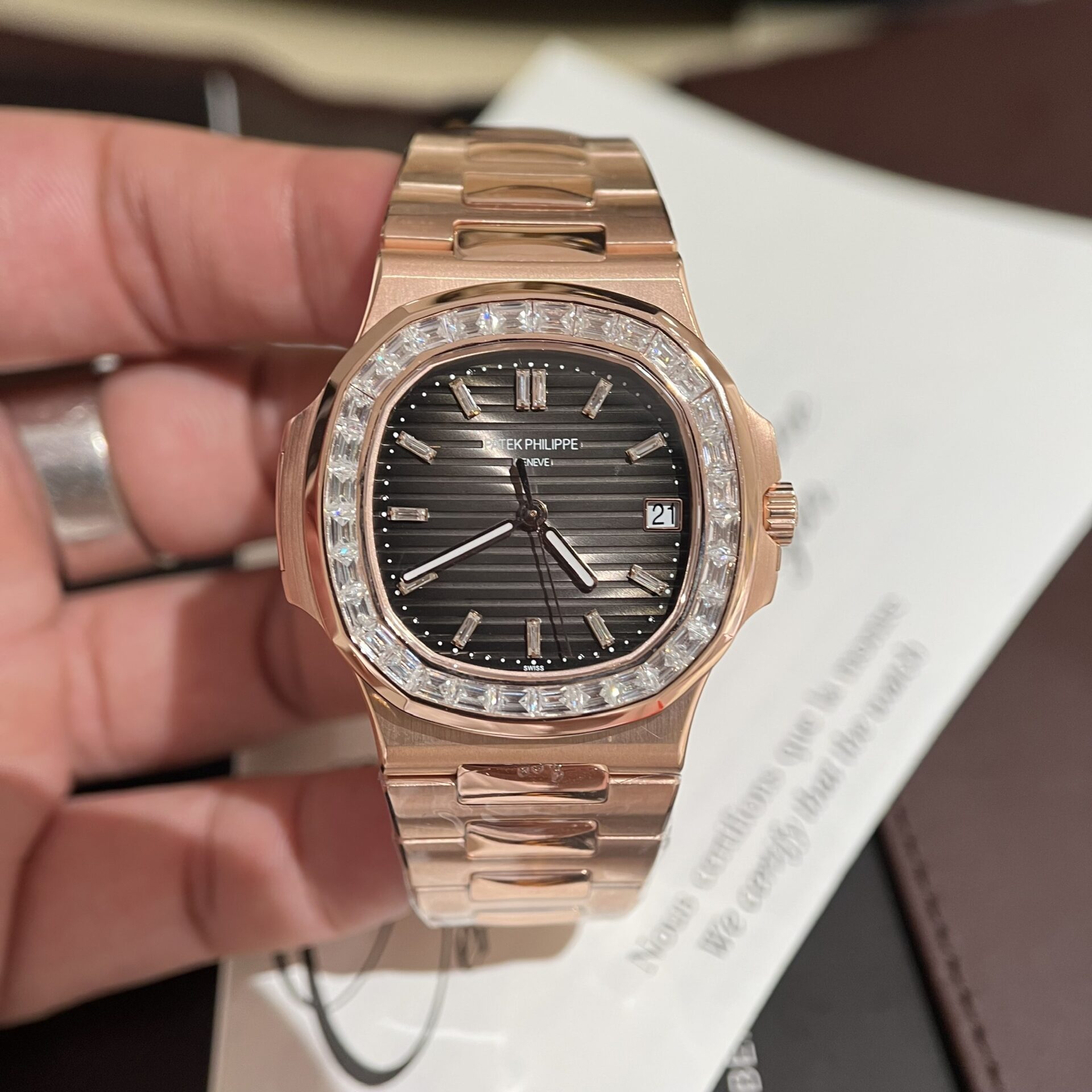 Patek Philippe Replica Watch Nautilus 5723 Gold Wrapped Moissanite Diamonds 40mm