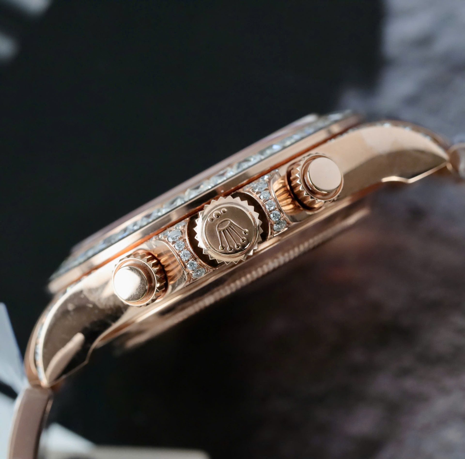 Rolex Daytona Dial Black Copies Watches Gold Wrapped + Diamonds Moissanite Baguette 40mm