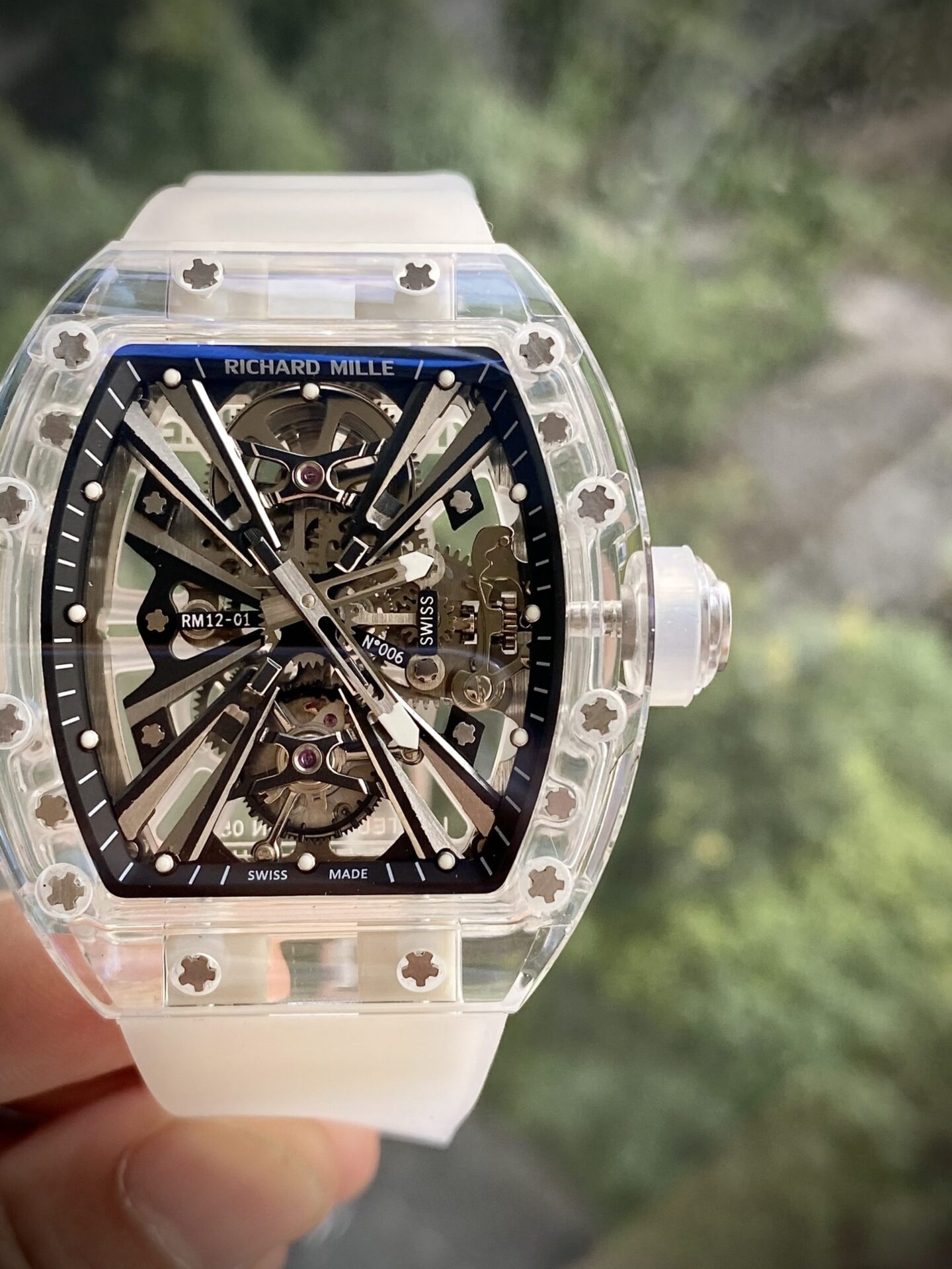 Richard Mille Replica Watch RM12-01 Tourbillon Sapphire Rubber Strap 44mm