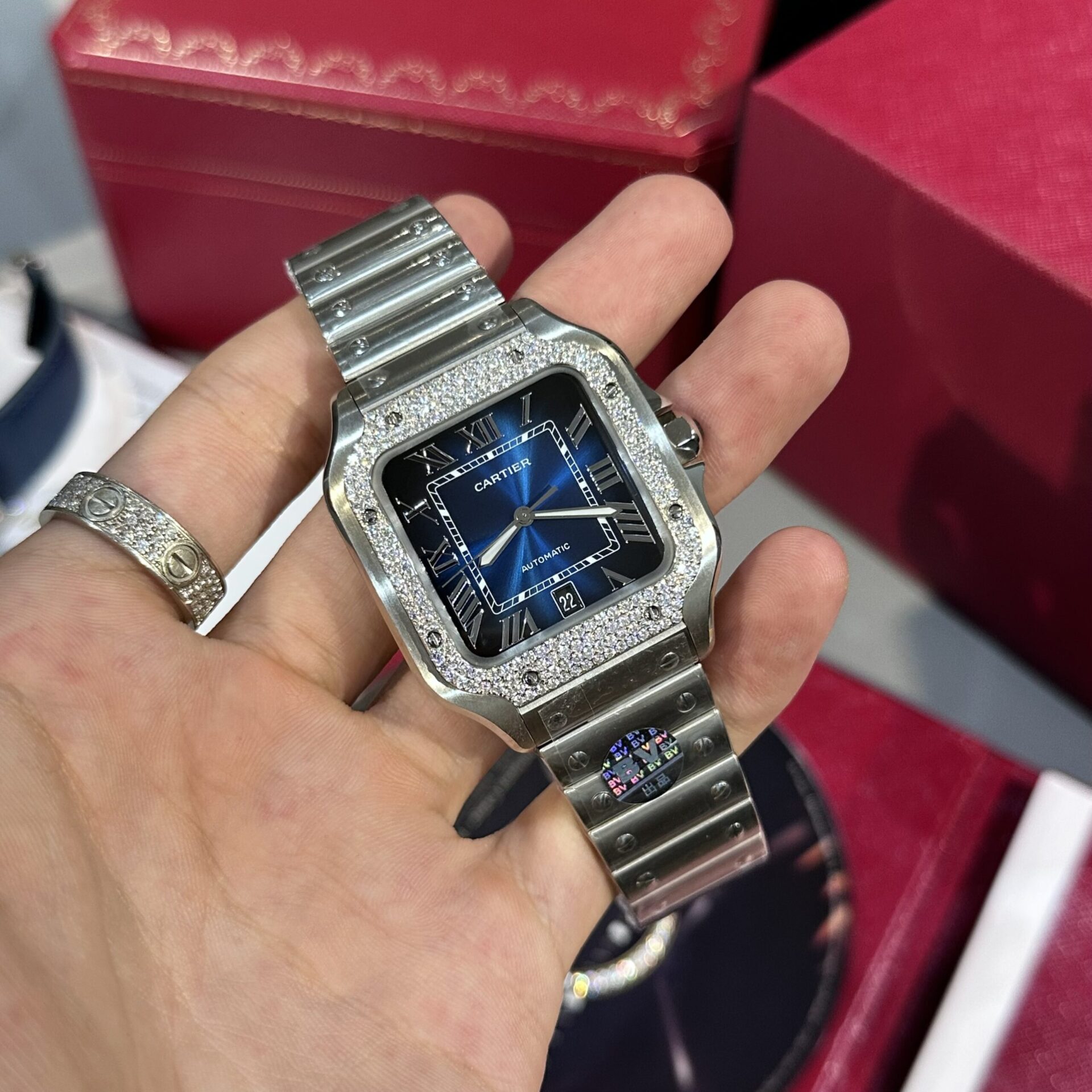 Cartier Replica Watch Santos Custom Moissanite Diamonds BV Factory 39.8mm