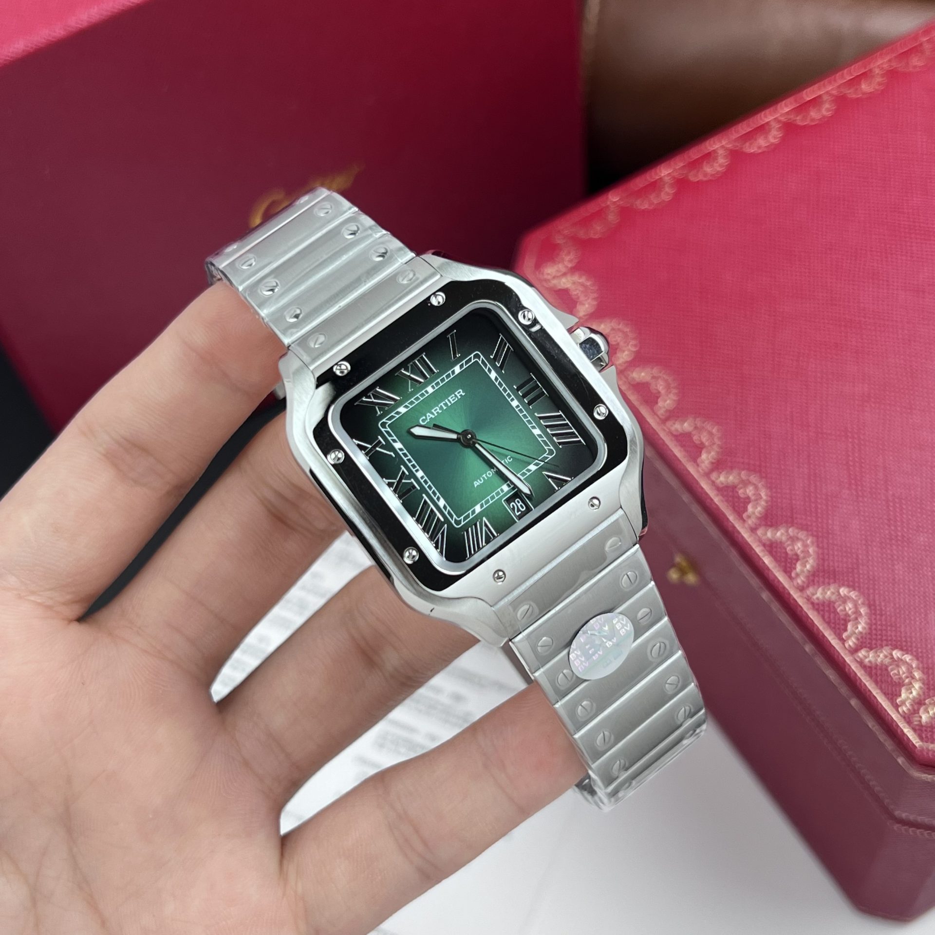 Cartier Replica Watch Santos De Cartier Green Dial BV Factory 39.8mm