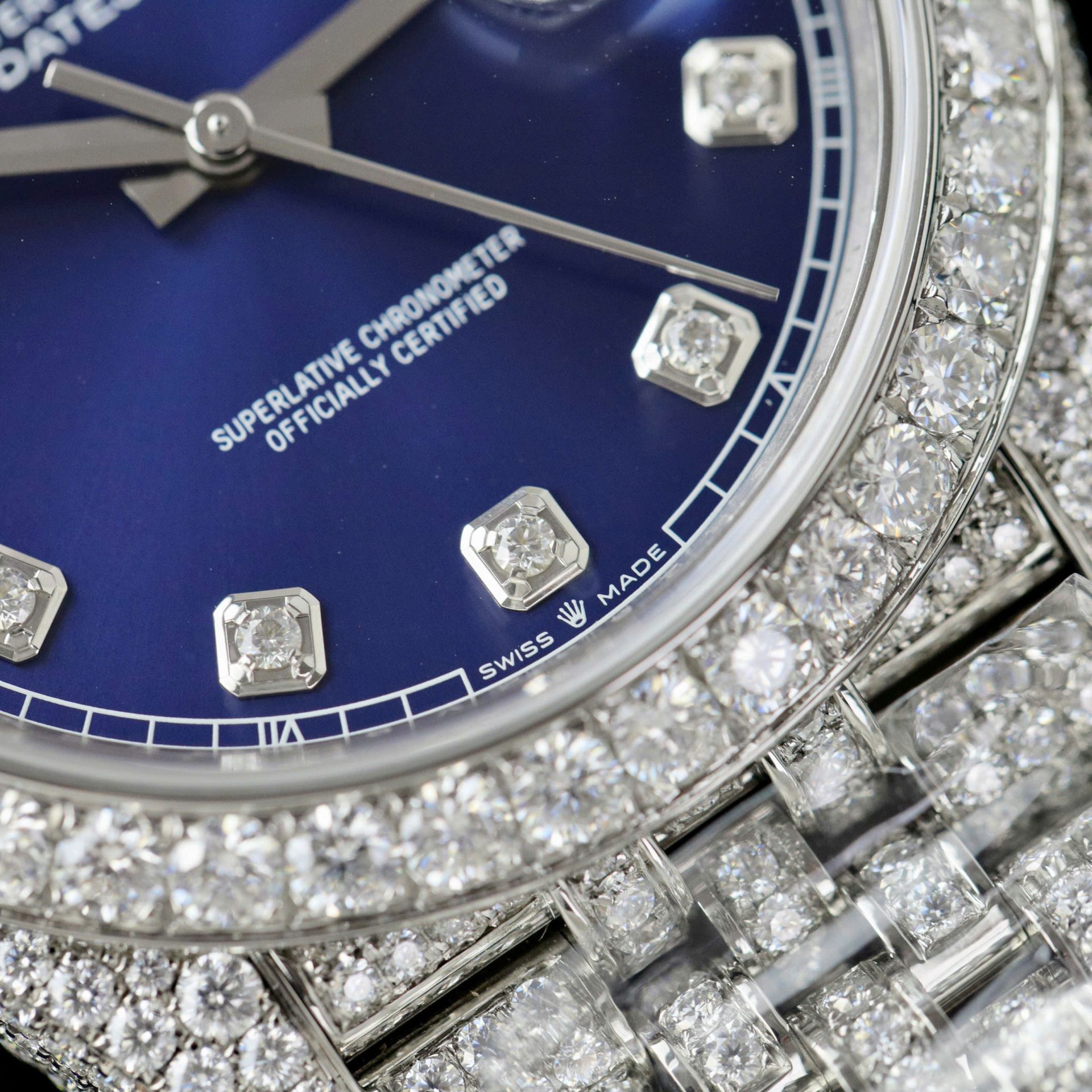Rolex DateJust Blue Dial Copies Watches Custom Moissanite Diamonds 36mm