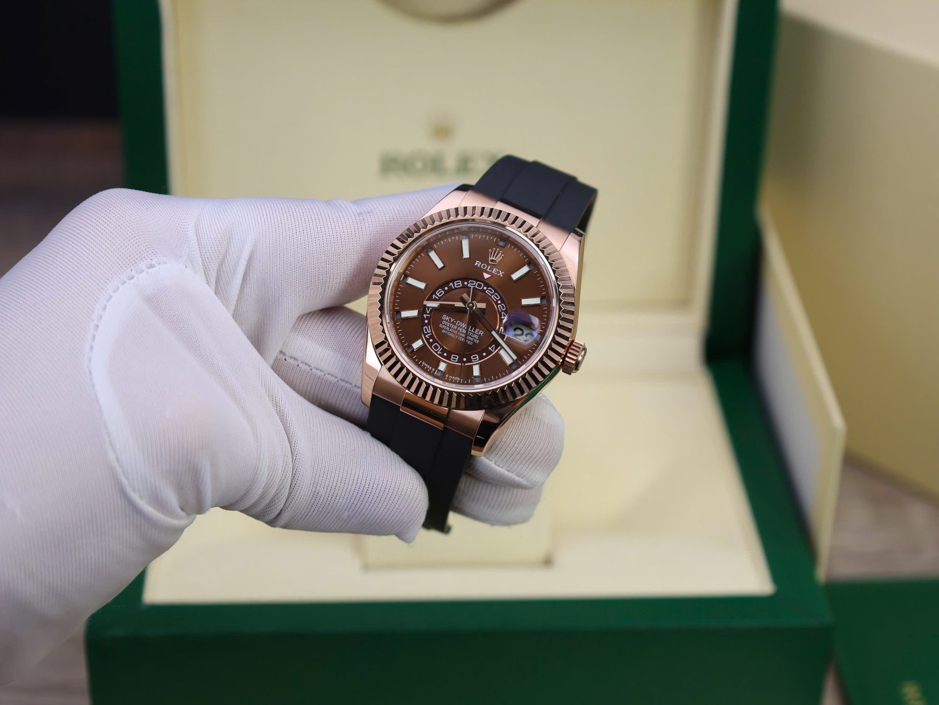 Rolex Sky-Dweller M336235 Custom Gold Wrapped Chocolate Dial 42mm