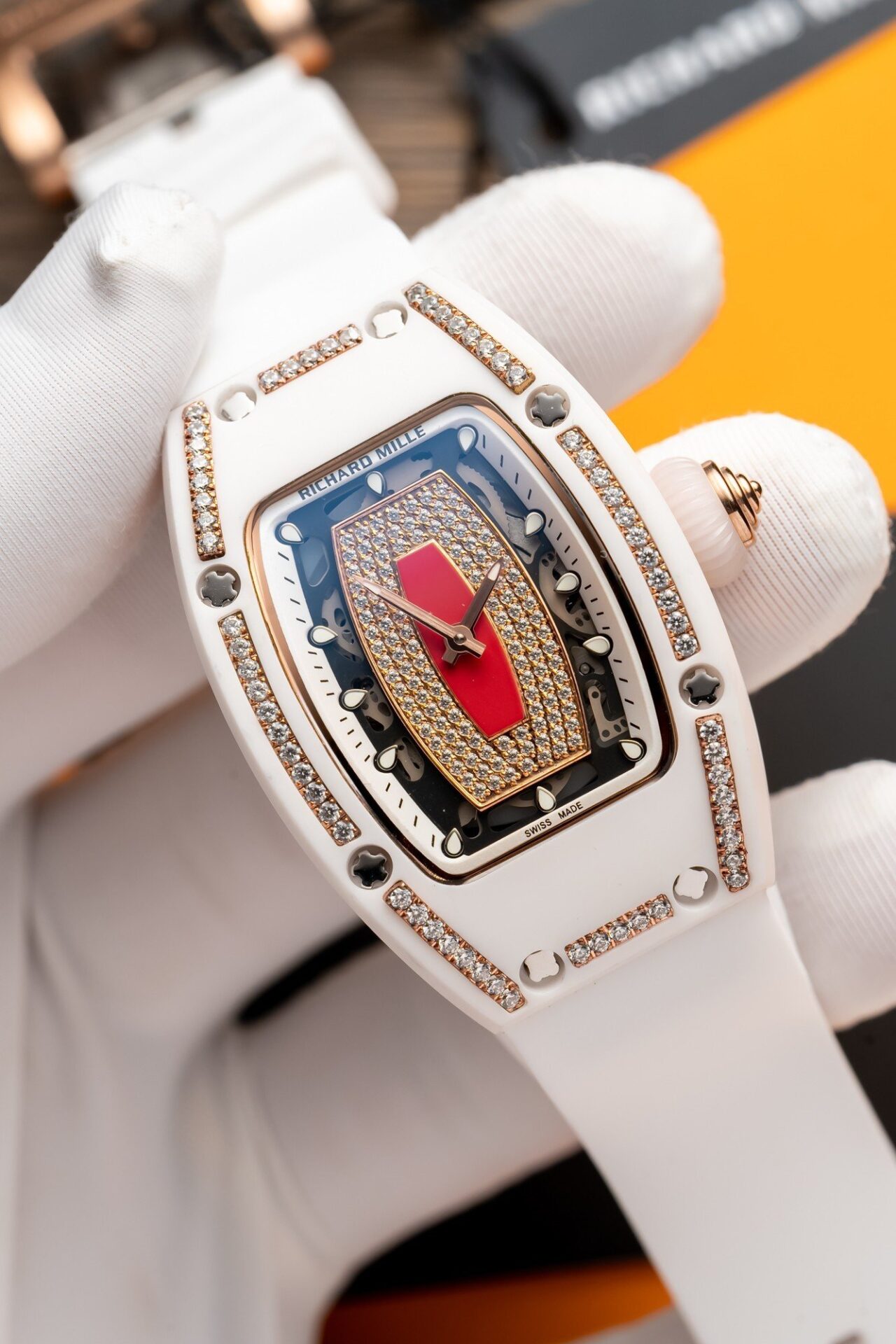 Richard Mille RM07-01 Replica Watch With Diamonds White Ceramic Case 36mm