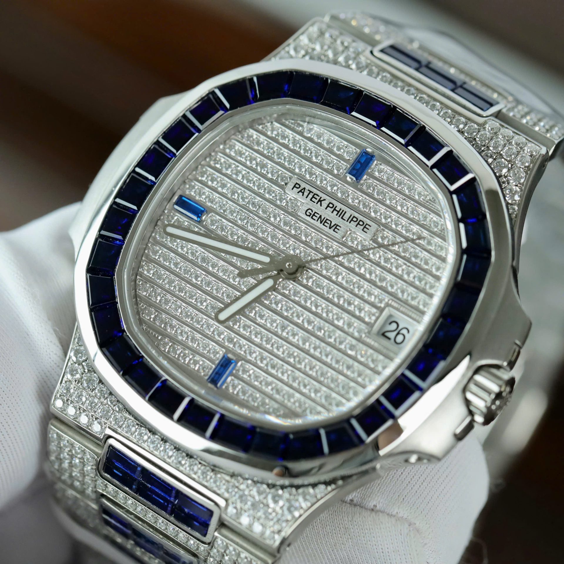 Patek Philippe Nautilus 5719 Best Copies Watch Diamonds Moissanite   Sapphire Baguette Custom 40mm