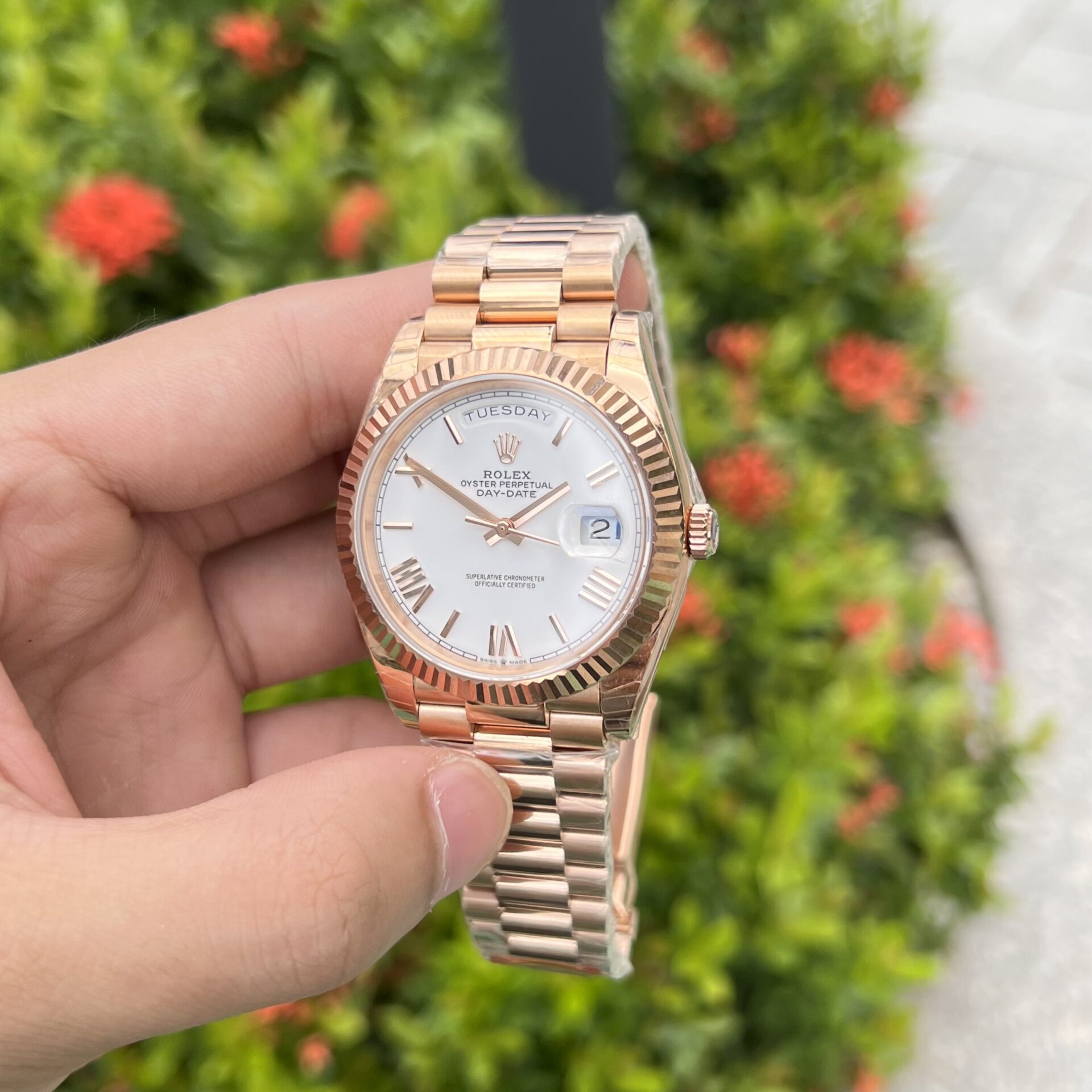Rolex Day-Date Rose Gold Best Replica Watch White Dial 40mm