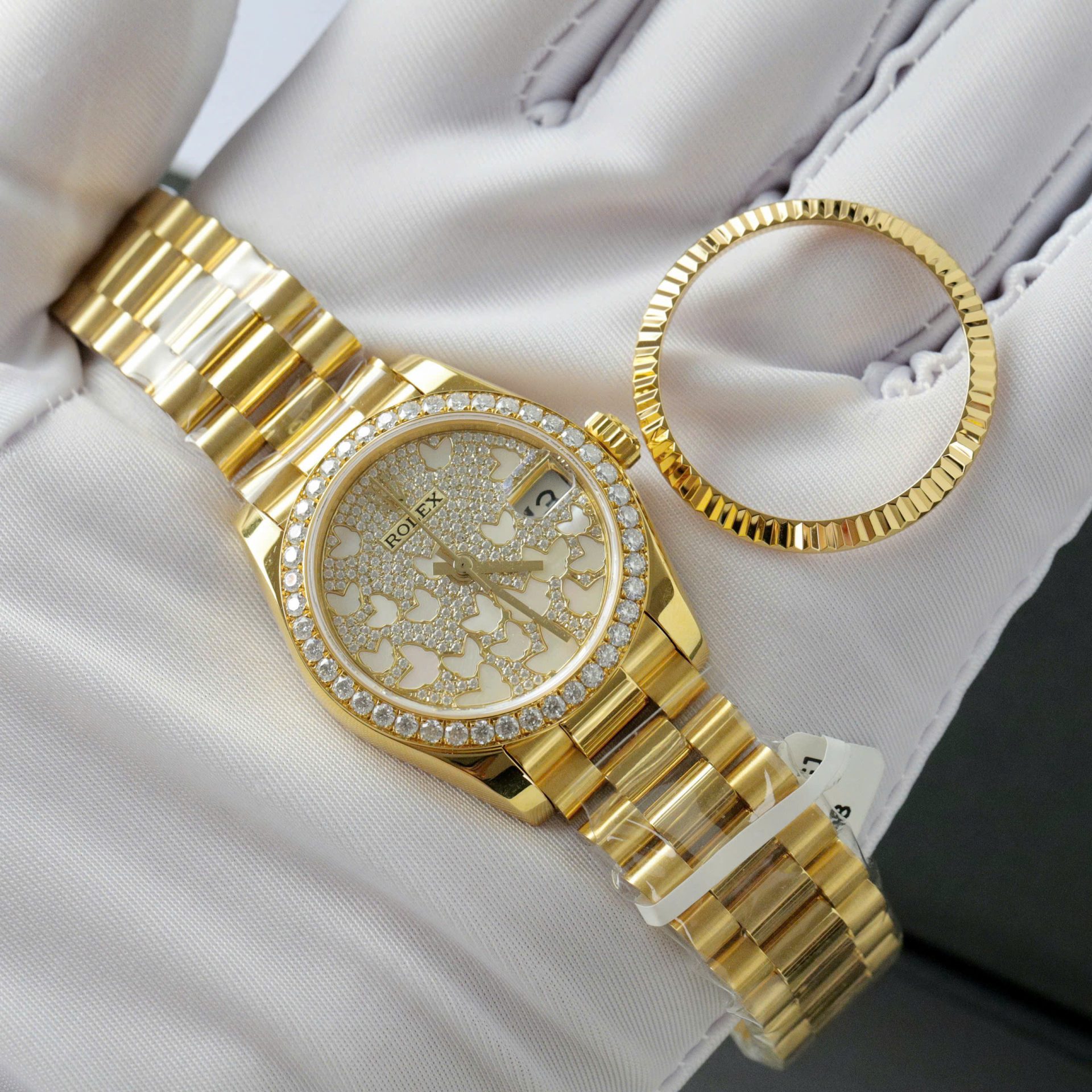 Rolex DateJust Butterfly Dial Custom Gold Wrapped 18K + Diamonds Moissanite 31mm