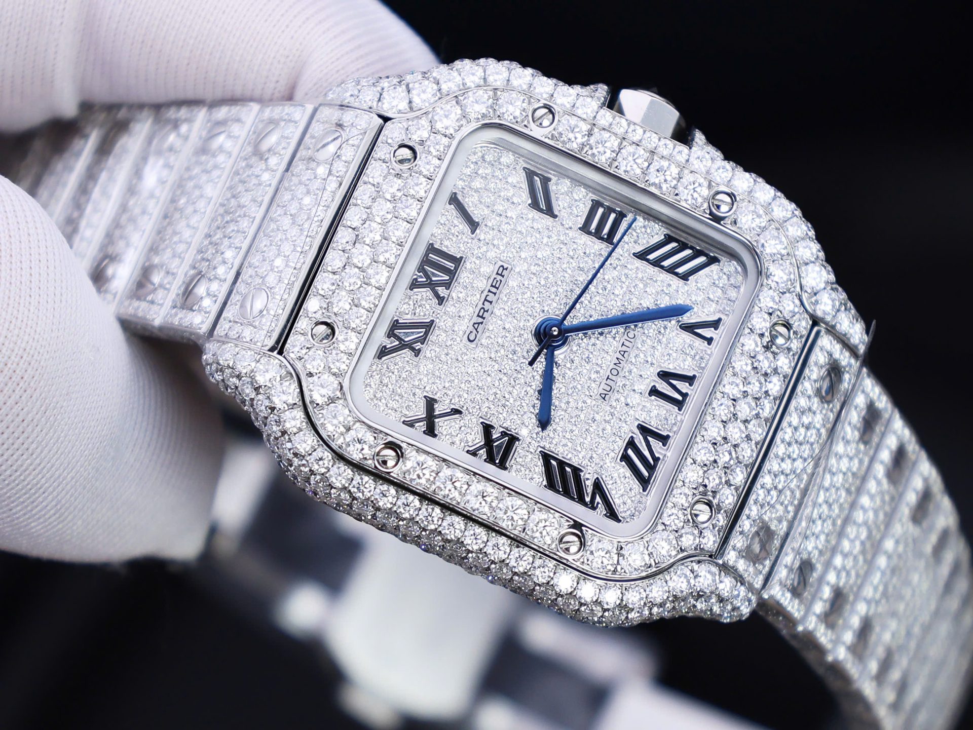 Cartier Santos Custom With Full Diamond Moissanite Hong Kong 35mm