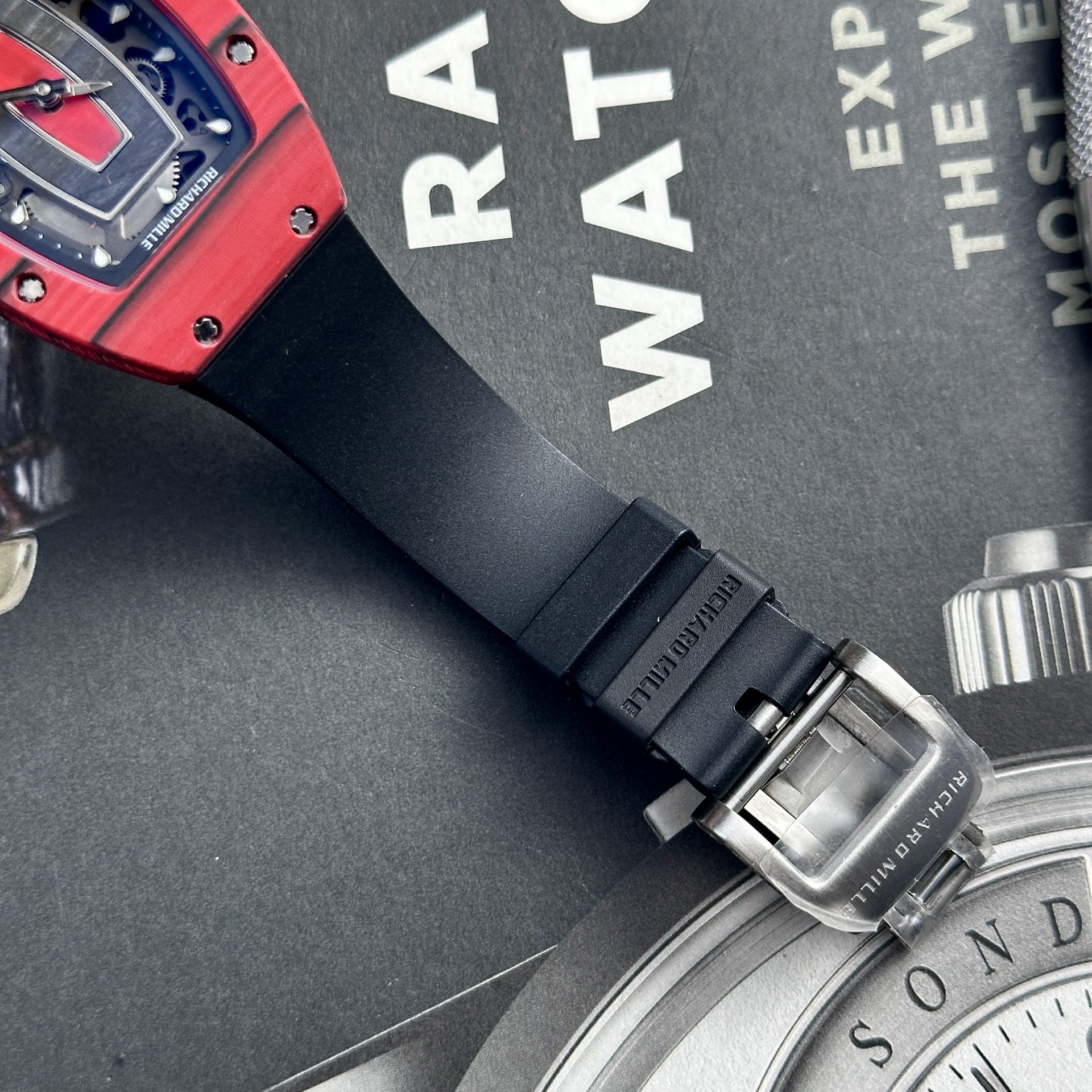 Richard Mille Replica Watches RM07-01 Red Carbon Rubber Strap 32x46mm