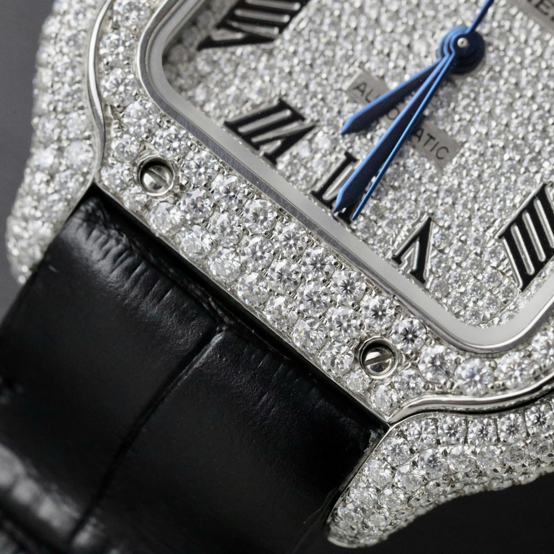 Cartier Santos Women Copies Watches Full Moissanite Diamonds Custom 35mm