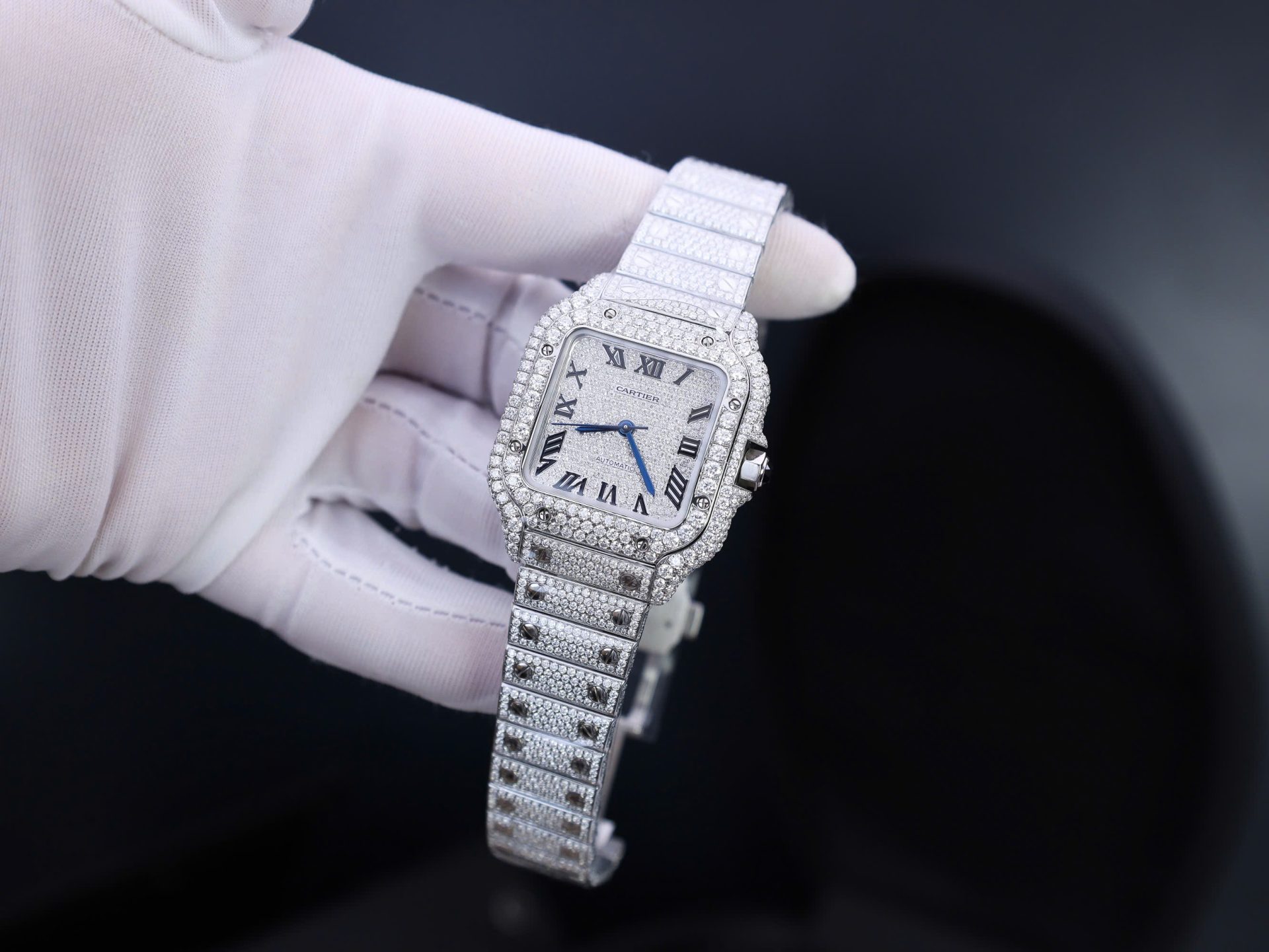 Cartier Santos Custom With Full Diamond Moissanite Hong Kong 35mm