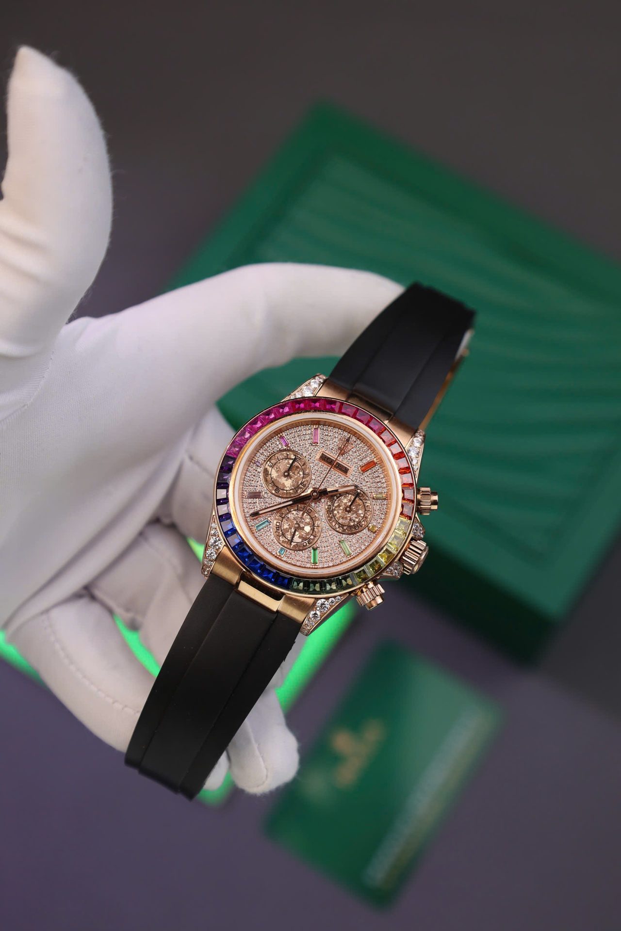 Rolex Daytona Rainbow Copies Watch Rubber Strap MS Factory 40mm