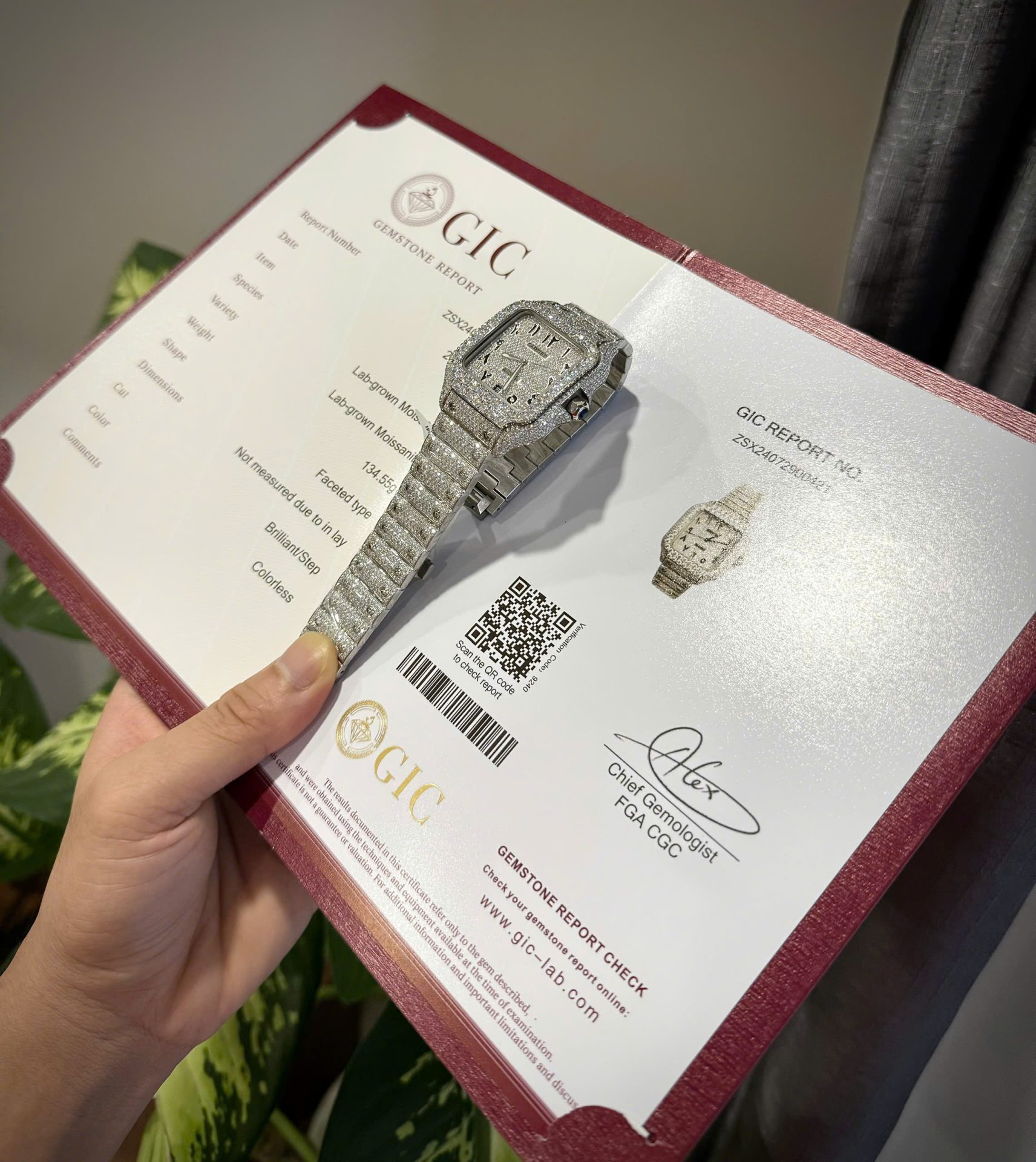 Cartier Santos Arabic Numeral Best Replica Watch Moissanite Diamonds Hong Kong 39.8mm