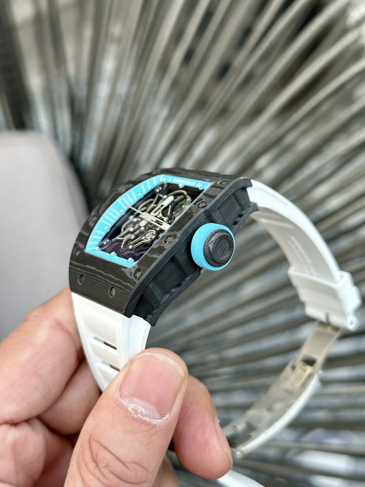 Richard Mille RM055 Replica Watch Full Carbon White Rubber Strap BBR 45mm