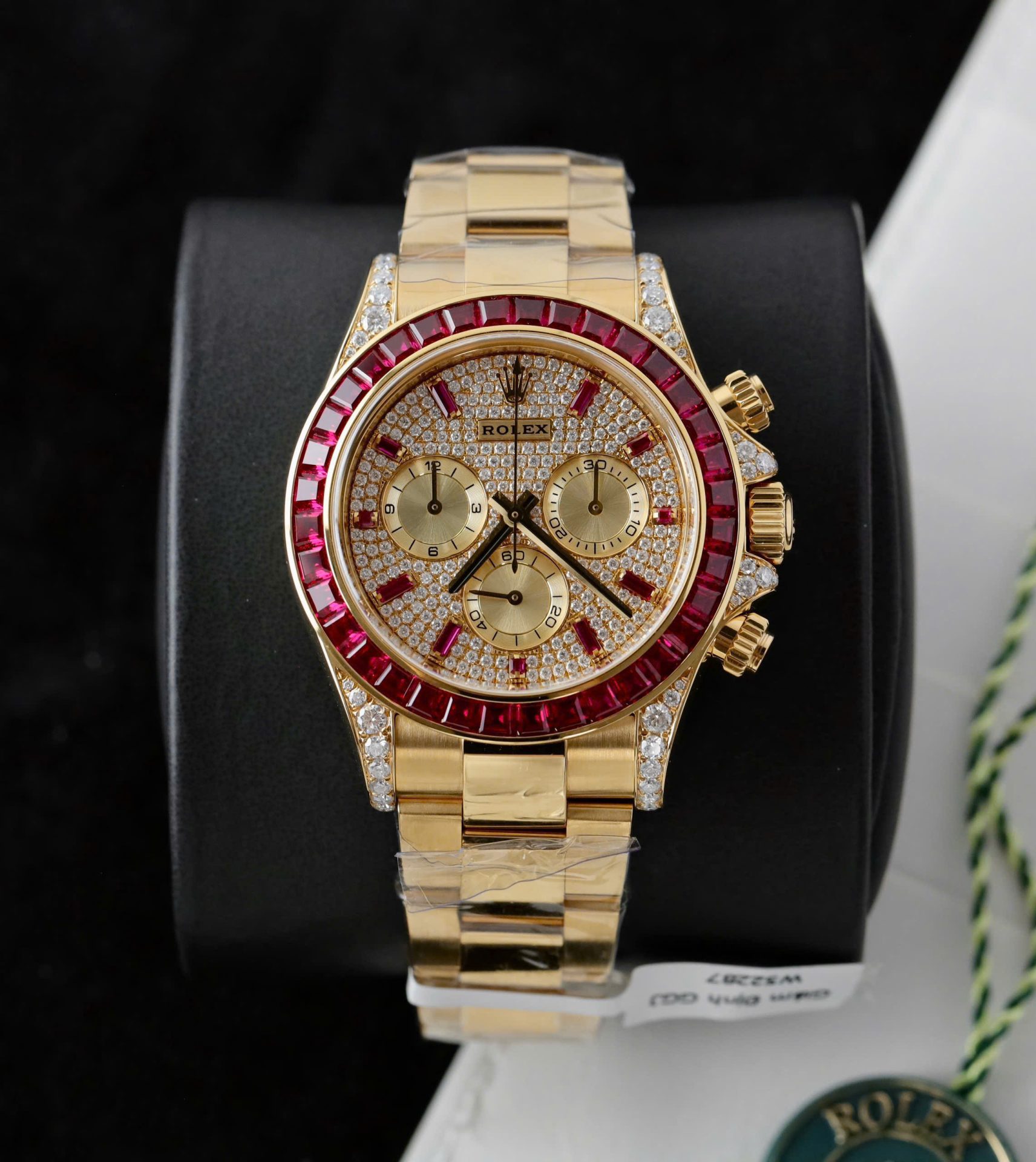Rolex Daytona 126598TRU Replica Watches Custom Gold Wrapped + Ruby + Diamonds Moissanite 40mm