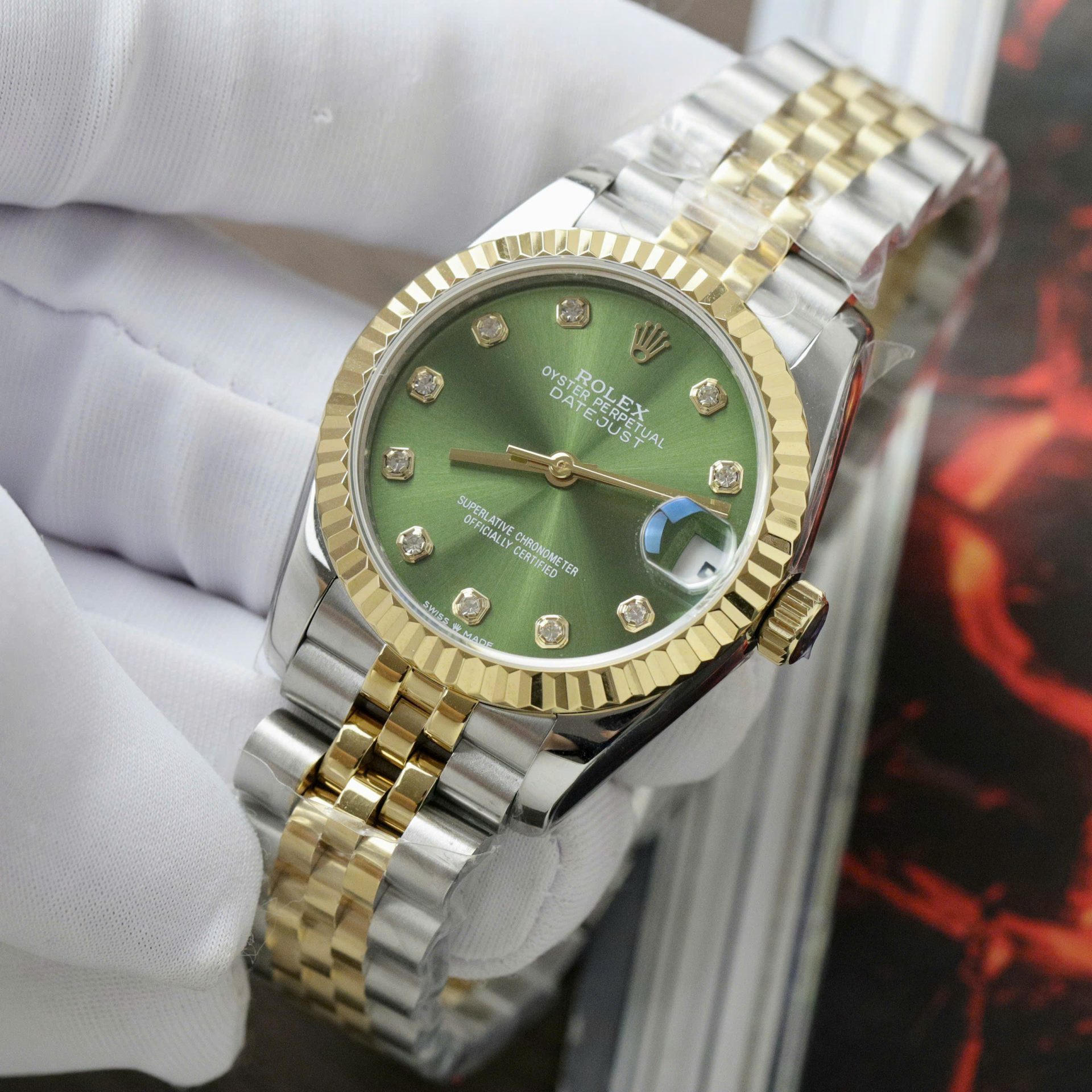 Rolex DateJust Fake Watches Green Dial Jubilee Strap 31mm