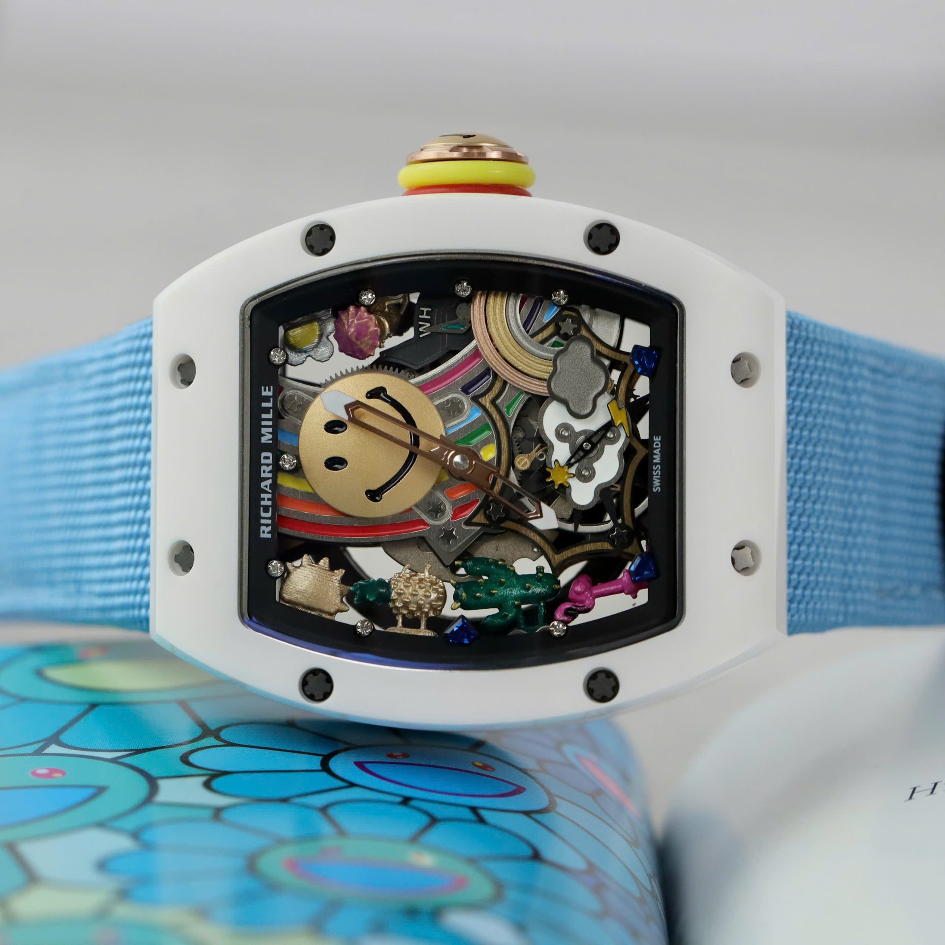 Richard Mille Copies Watches RM88 Smiley Fabic Nato Strap Blue 42mm