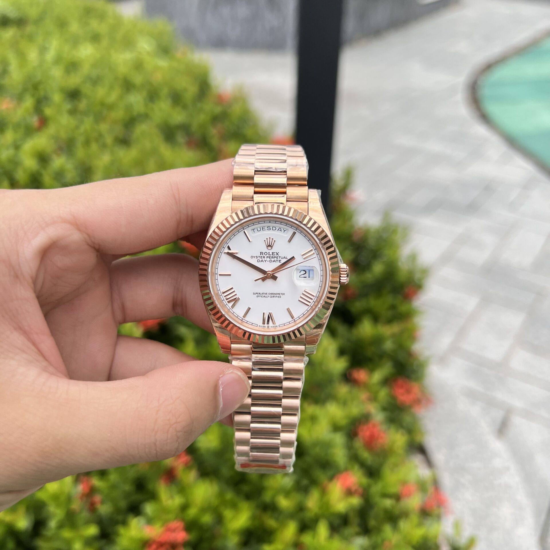Rolex Day-Date Rose Gold Best Replica Watch White Dial 40mm