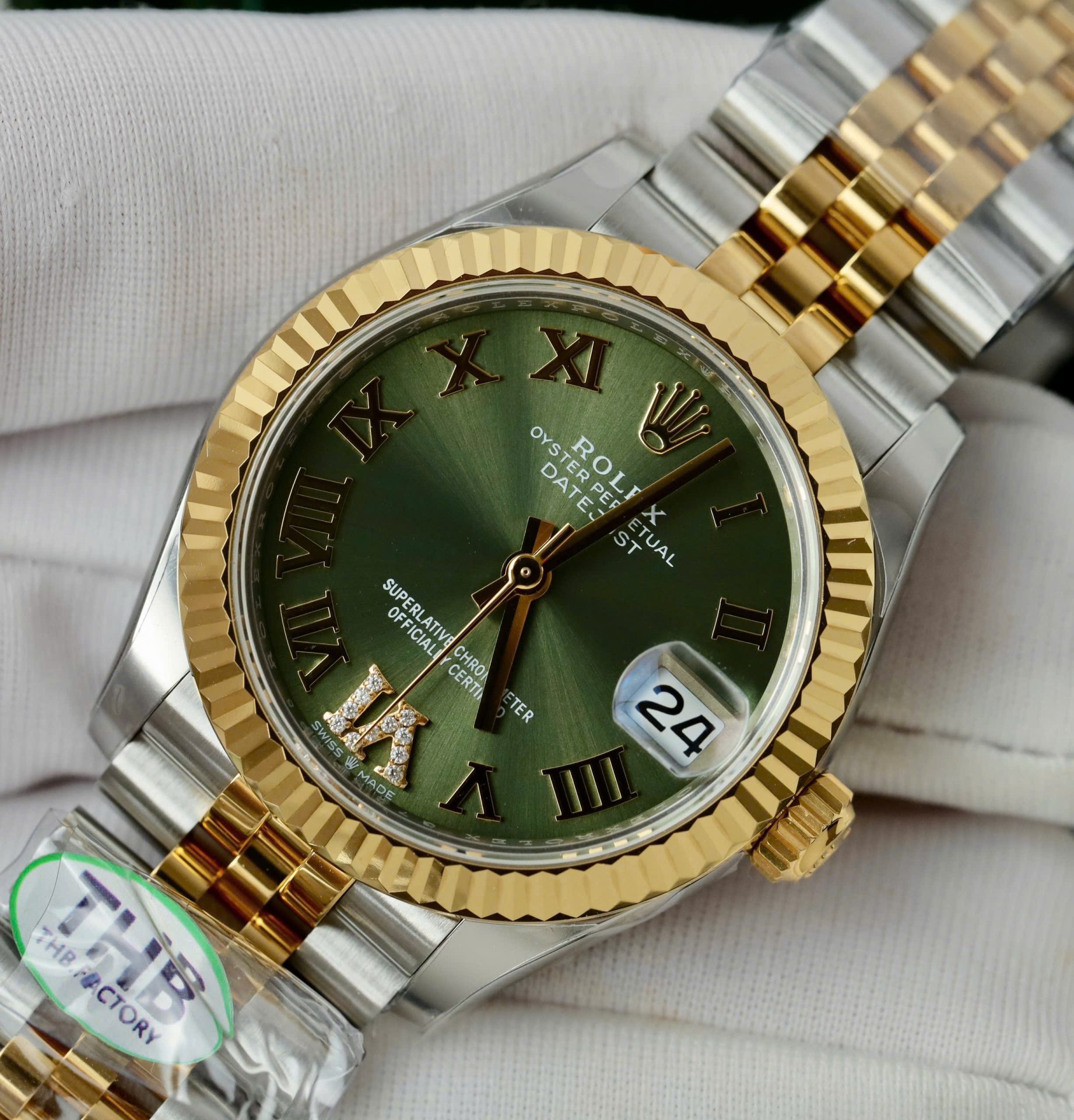 Rolex DateJust Best Replica Watch Green Dial Jubilee Strap THB Factory 31mm