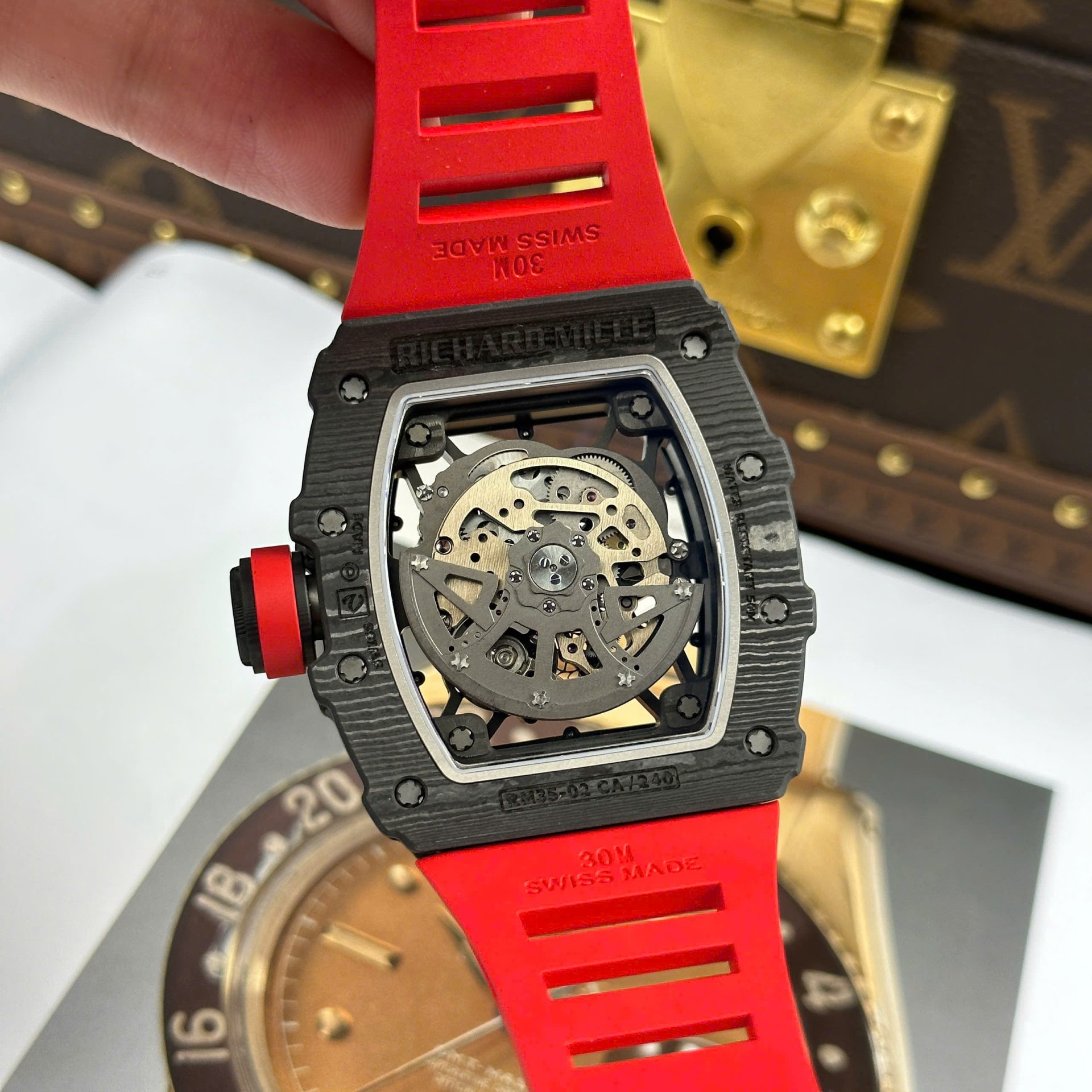 Richard Mille RM35-02 Rafael Nadal Carbon Replica Watches Red ZF Factory 44mm