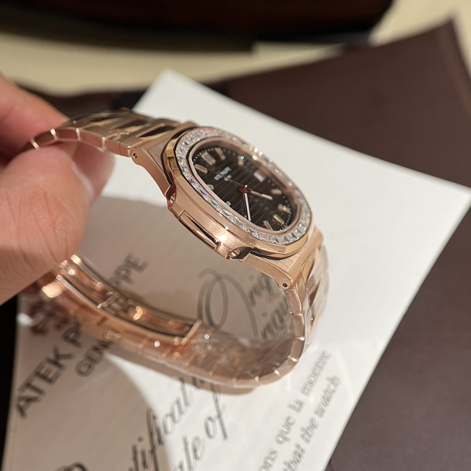 Patek Philippe Replica Watch Nautilus 5723 Gold Wrapped Moissanite Diamonds 40mm