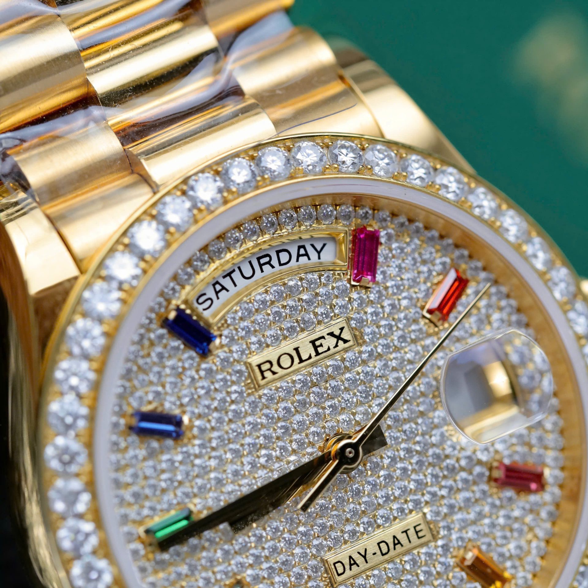 Rolex Day-Date Copies Watches Custom 18K Gold Wrapped + Moissanite Diamonds GM Factory 36mm
