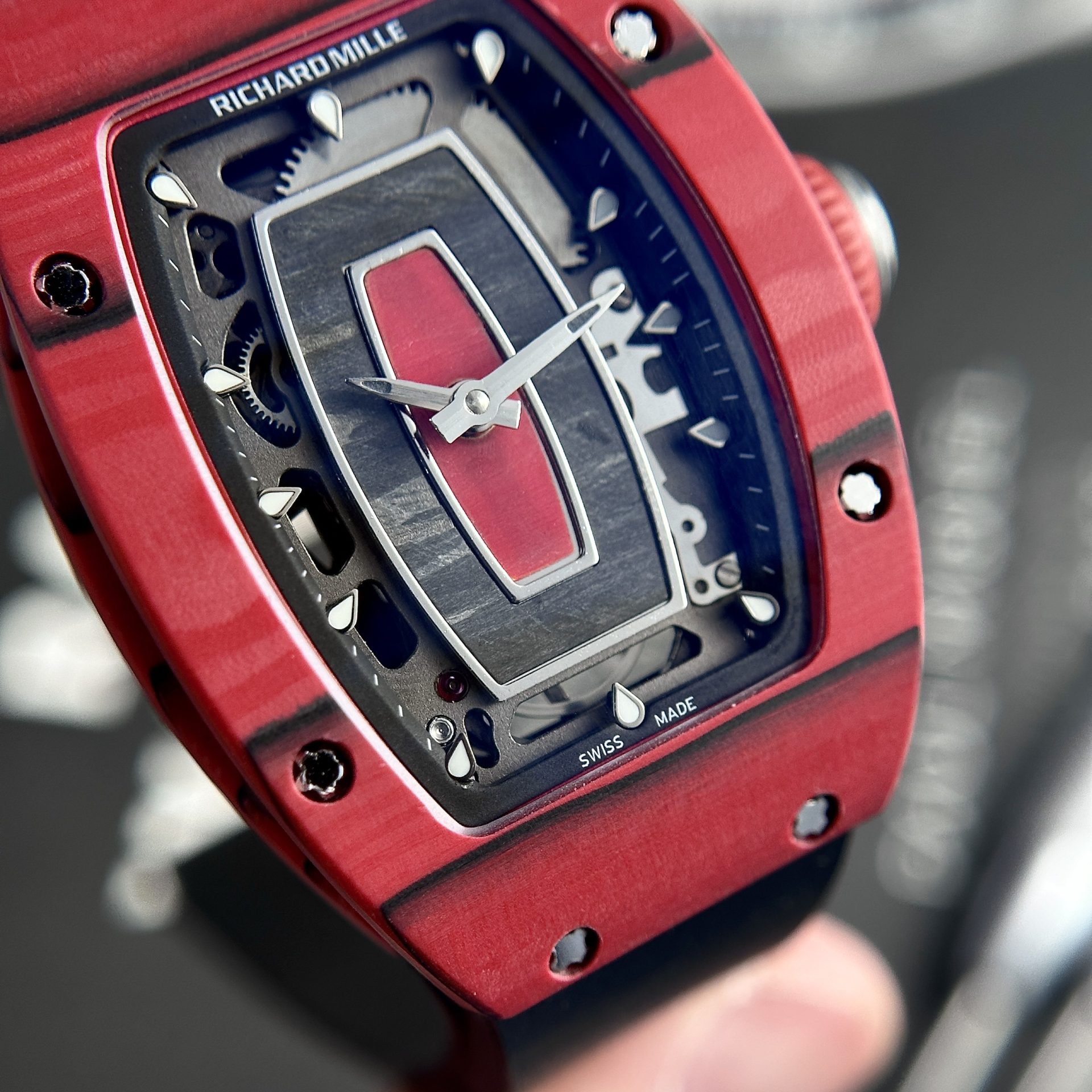 Richard Mille Replica Watches RM07-01 Red Carbon Rubber Strap 32x46mm