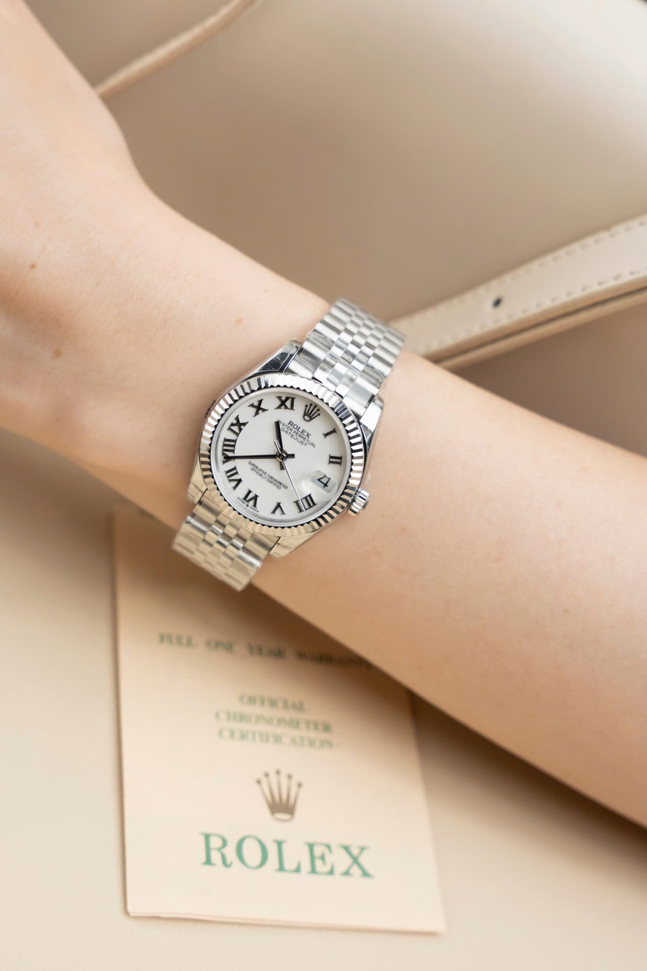 Rolex DateJust Lady Fake Watch White Dial Roman Numerals 31mm