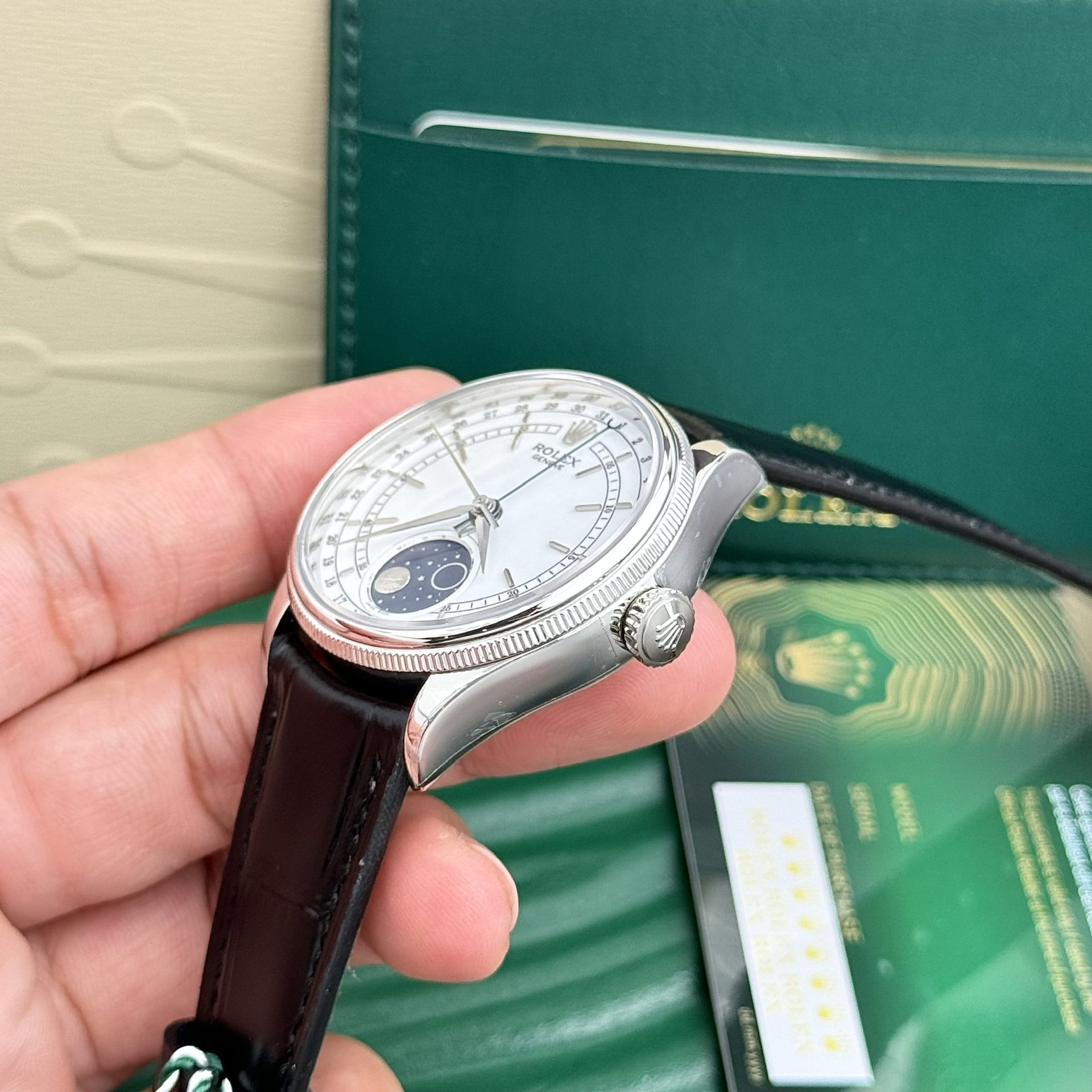 Rolex Replica Watch Cellini Moonphase Dial White 39mm