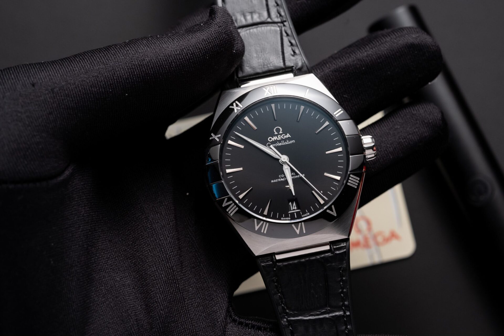 Omega Constellation Replica Watch Black Dial Leather Strap 42mm