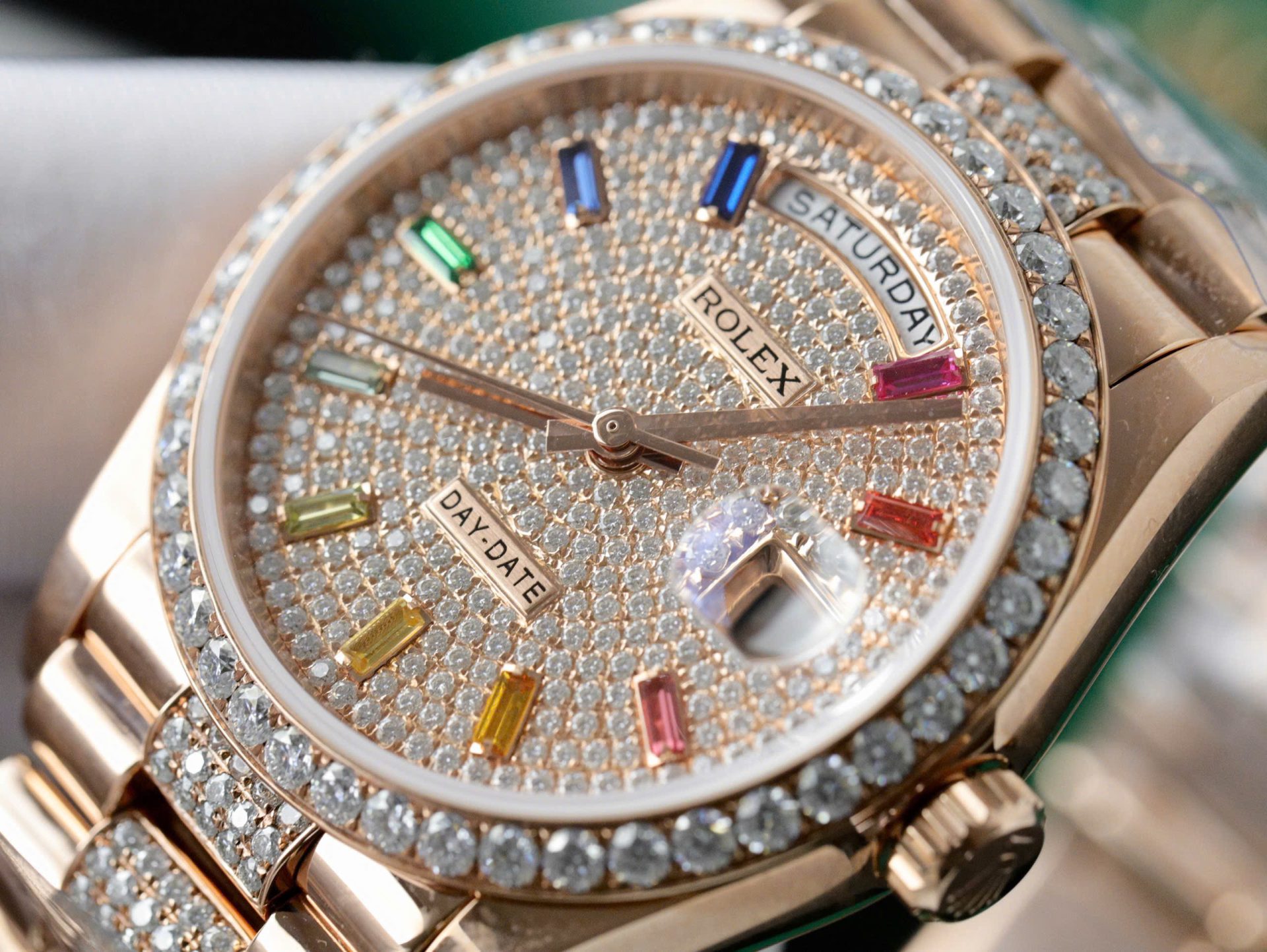 Rolex Day-Date 128395TBR Refined 18K Gold Wrapped   Moissanite Diamonds Best Replicas 36mm