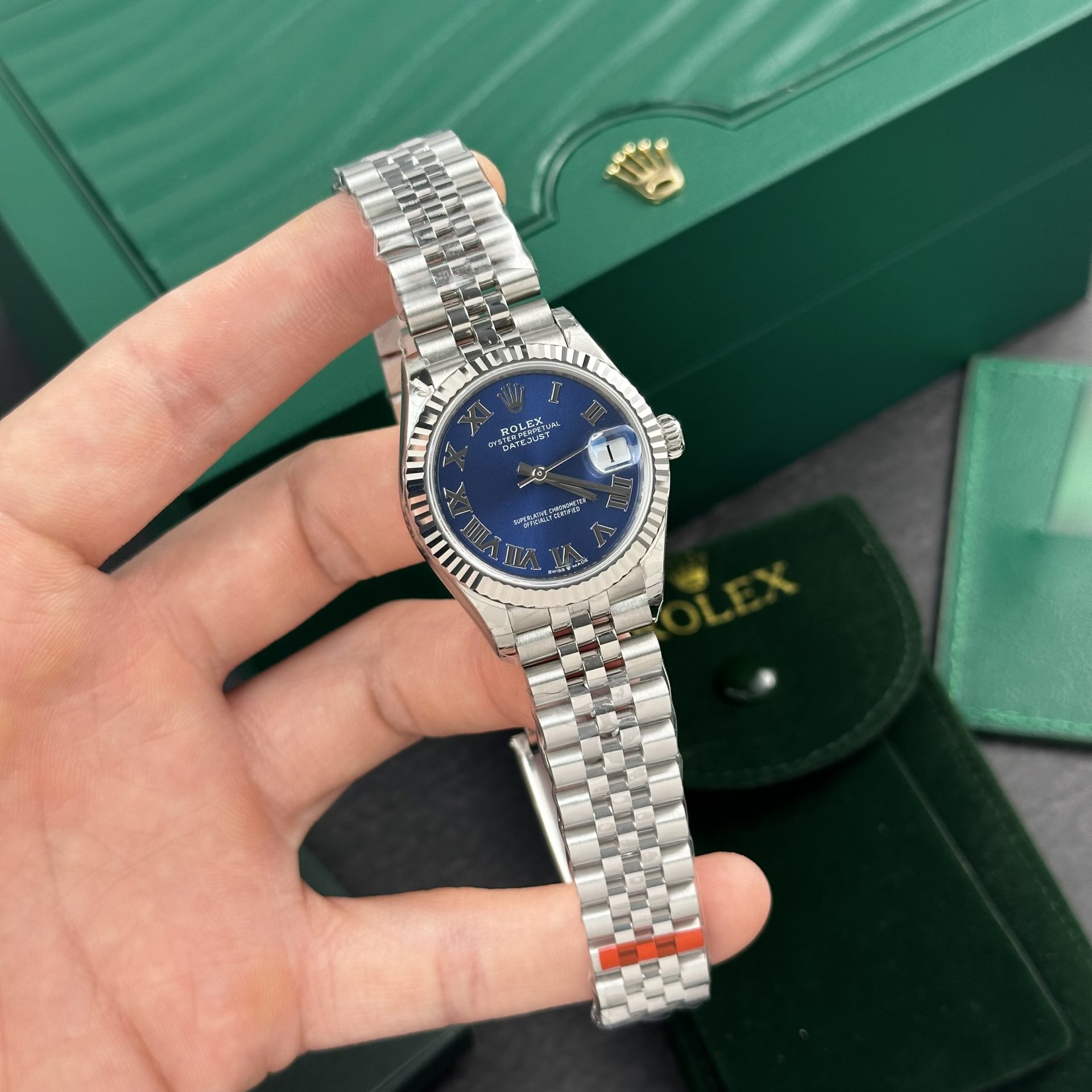 Rolex Fake Watch DateJust Roman Numeral Pile Blue Dial EW Factory 31mm