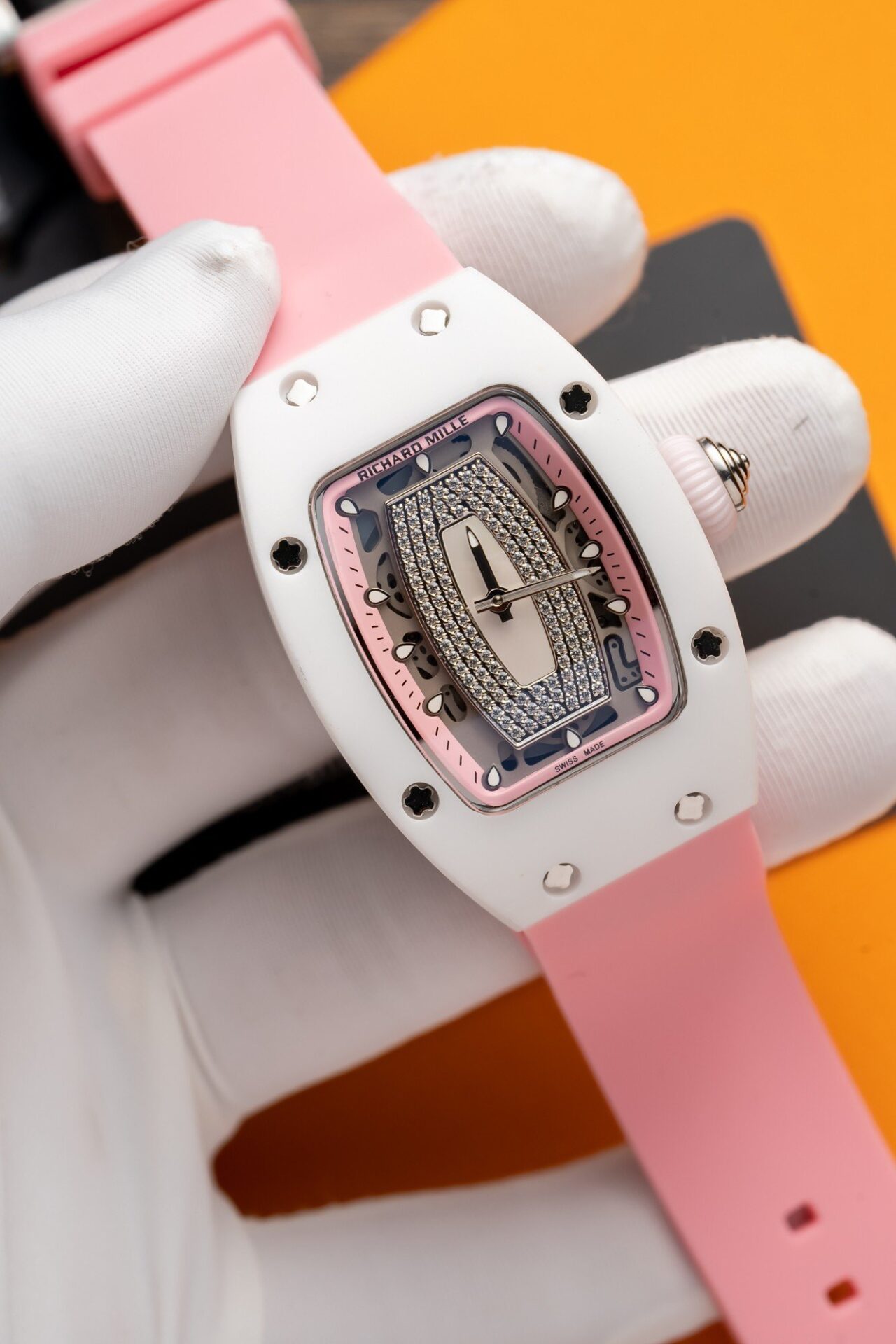 Richard Mille RM07-01 Ceramic Best Replica Watch Pink Rubber Strap 36mm