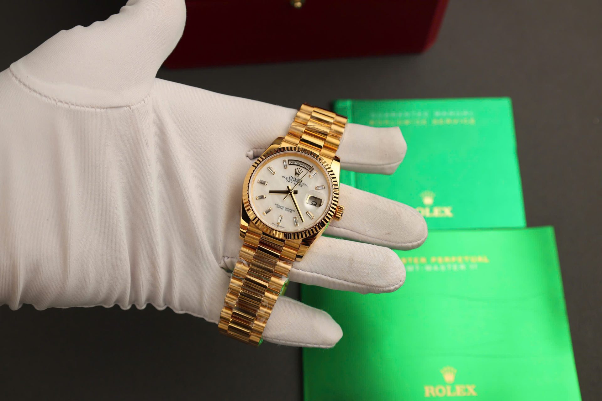 Rolex Day-Date Replica Watch Dial Mother Of Pearl Custom Gold Wrapped 36mm