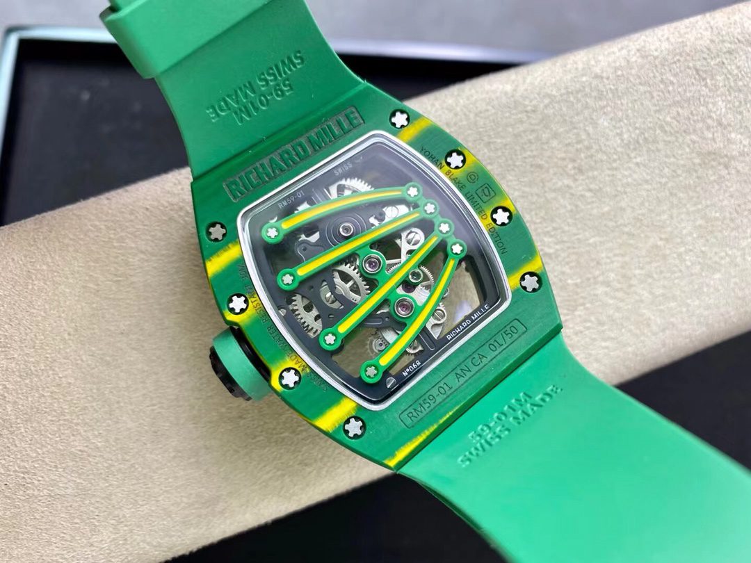 Richard Mille Replica Watch RM59-01 Yohan Blake Tourbillon Carbon Green 43x50mm