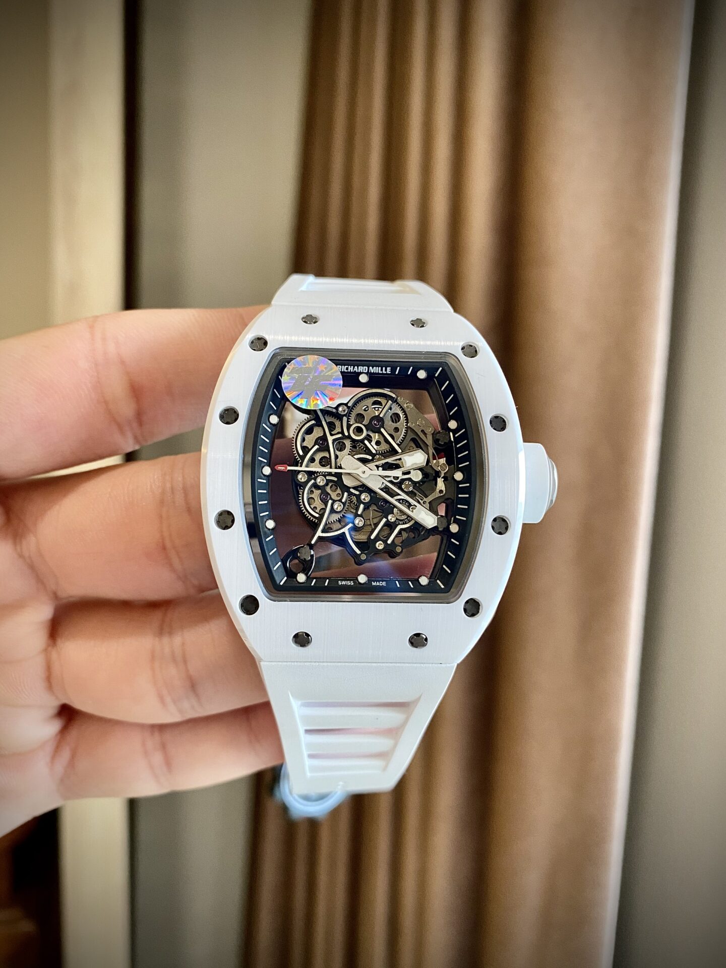 Richard Mille Replica Watch RM055 White Ceramic Rubber Strap ZF Factory 45mm