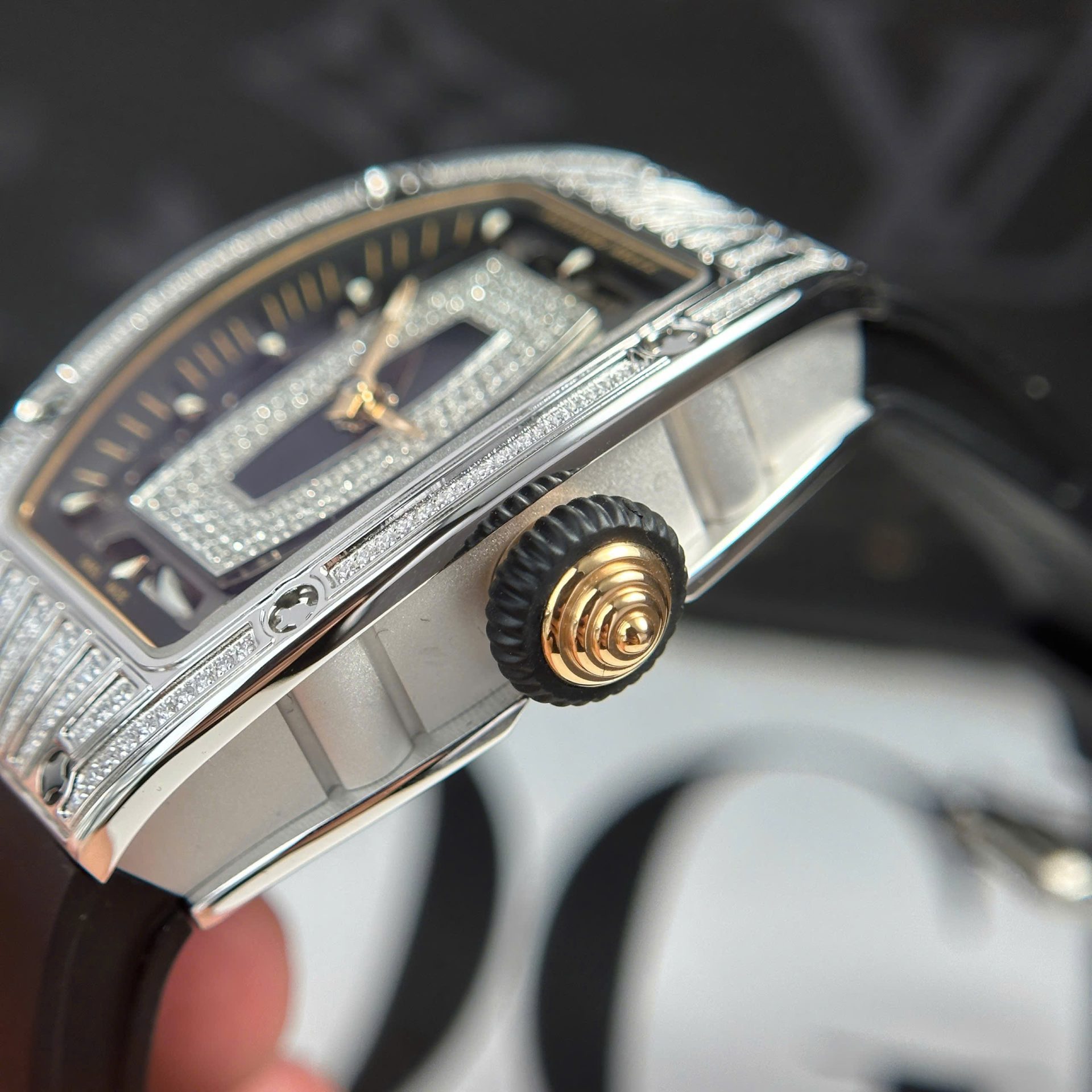 Richard Mille RM07-01 Best Replica Watches Diamonds Black Rubber Strap ZF Factory 36mm