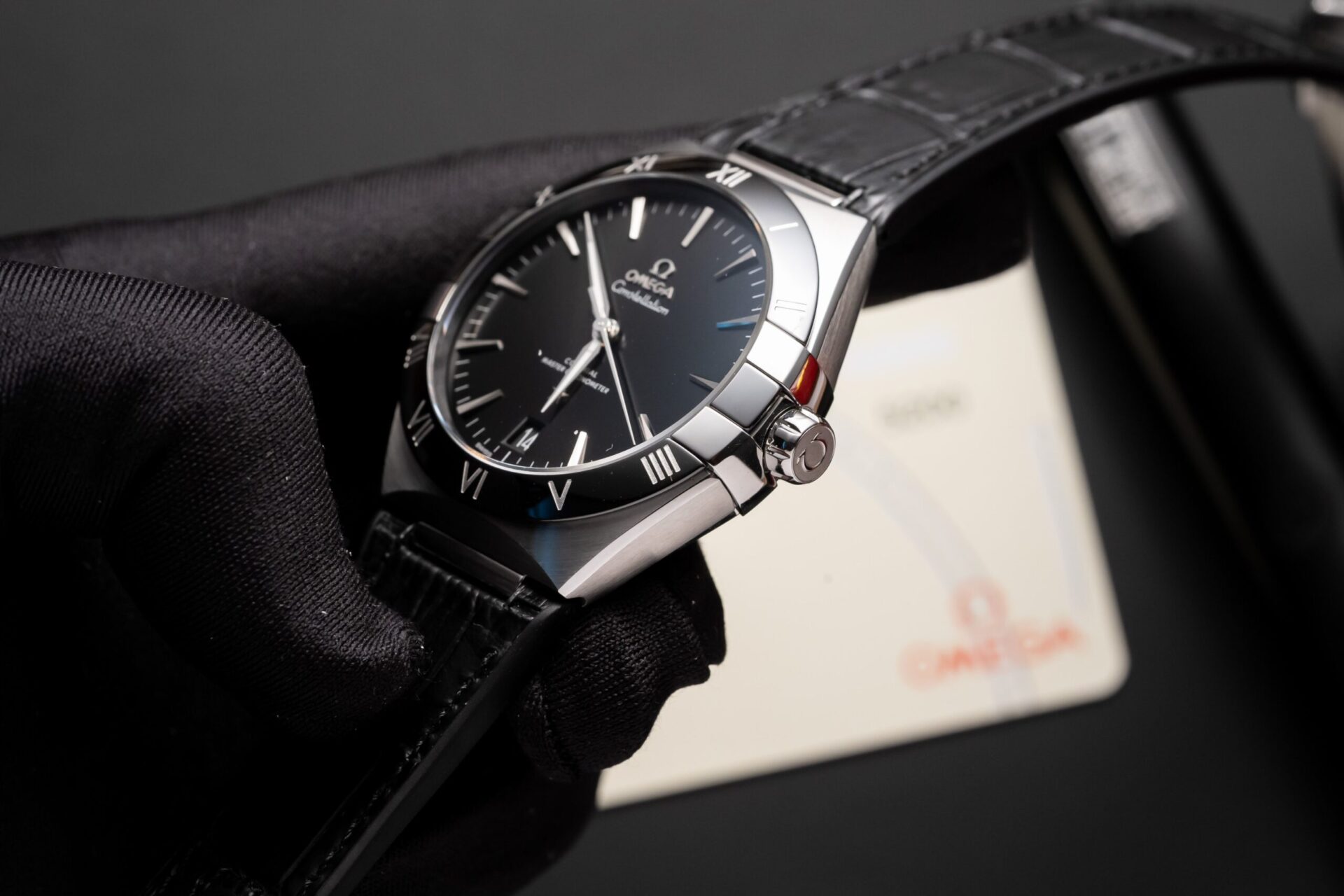 Omega Constellation Replica Watch Black Dial Leather Strap 42mm