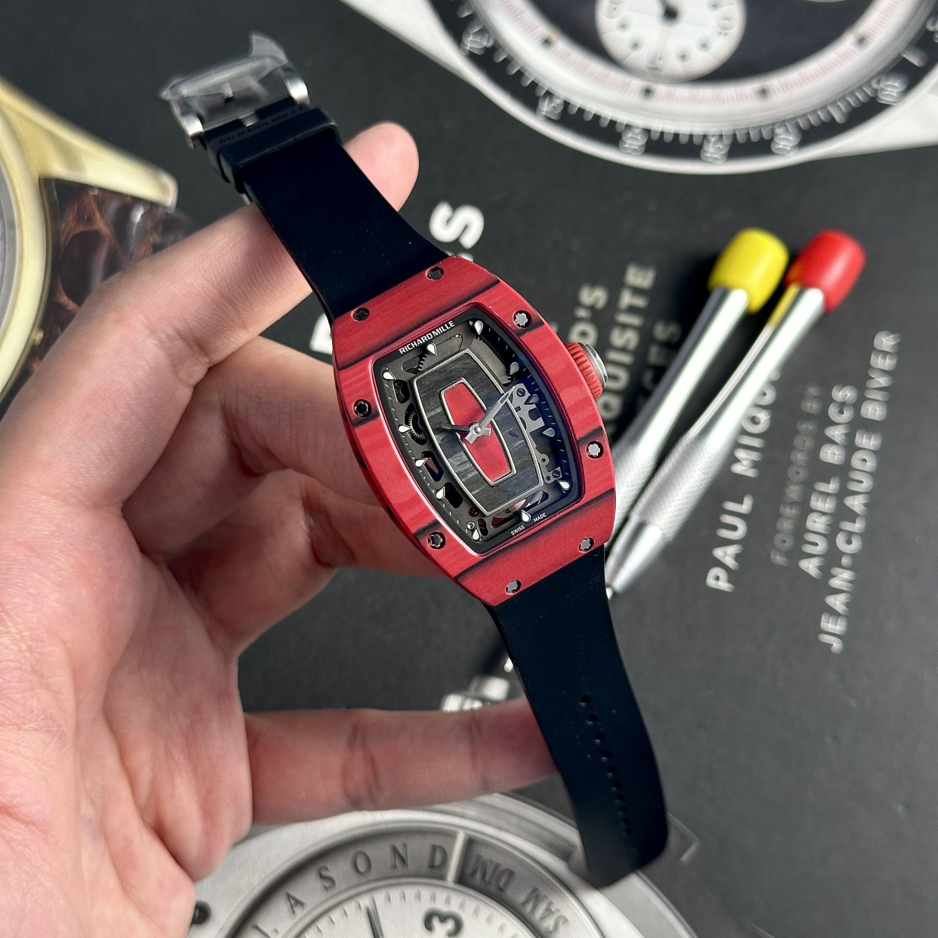 Richard Mille Replica Watches RM07-01 Red Carbon Rubber Strap 32x46mm