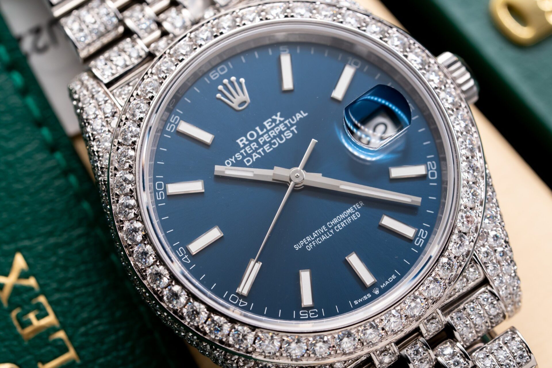 Rolex DateJust 126334 Replica Watch Blue Dial Full Diamond Moissanite 41mm