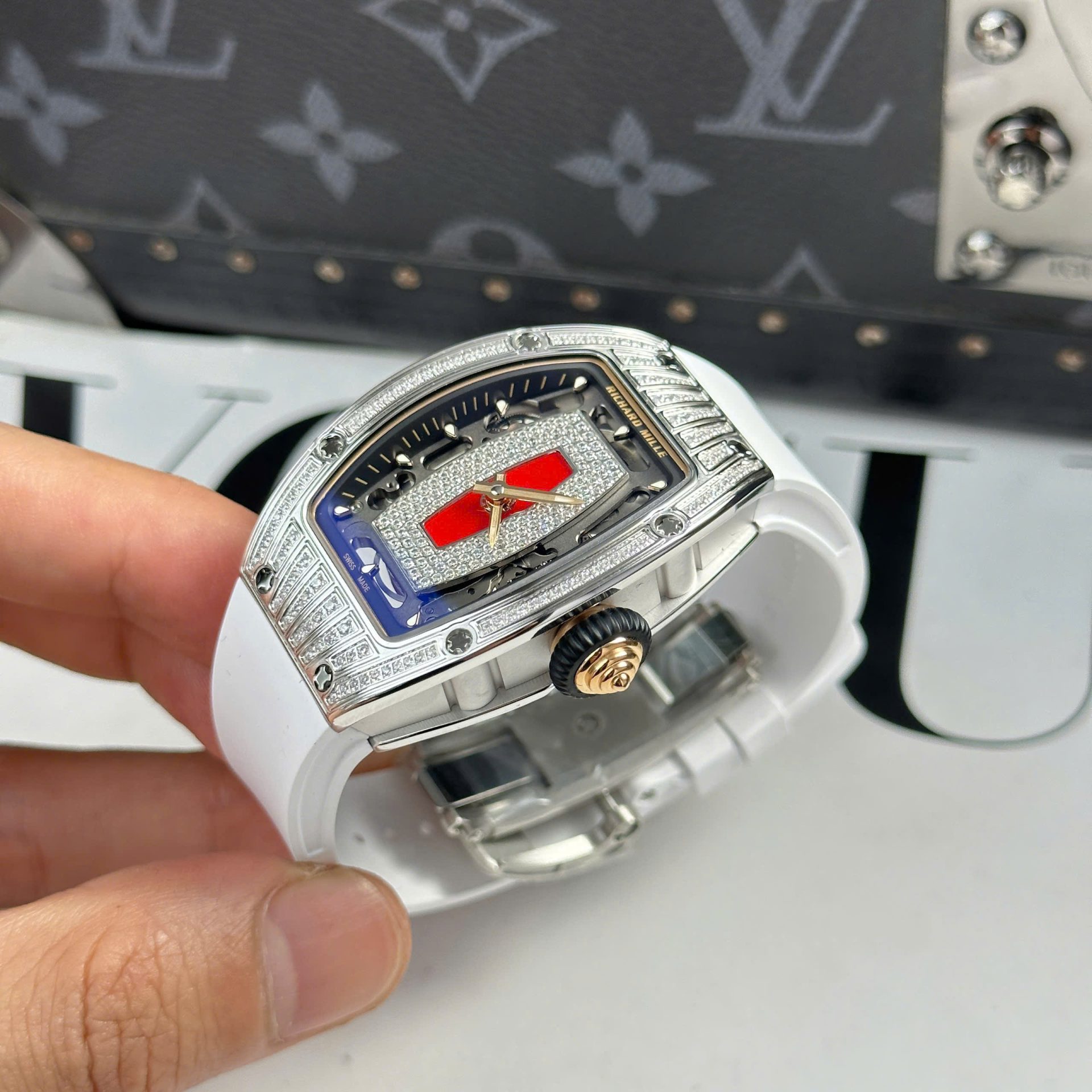 Richard Mille RM07-01 Best Replica Watches Diamonds White Rubber Strap ZF Factory 36mm