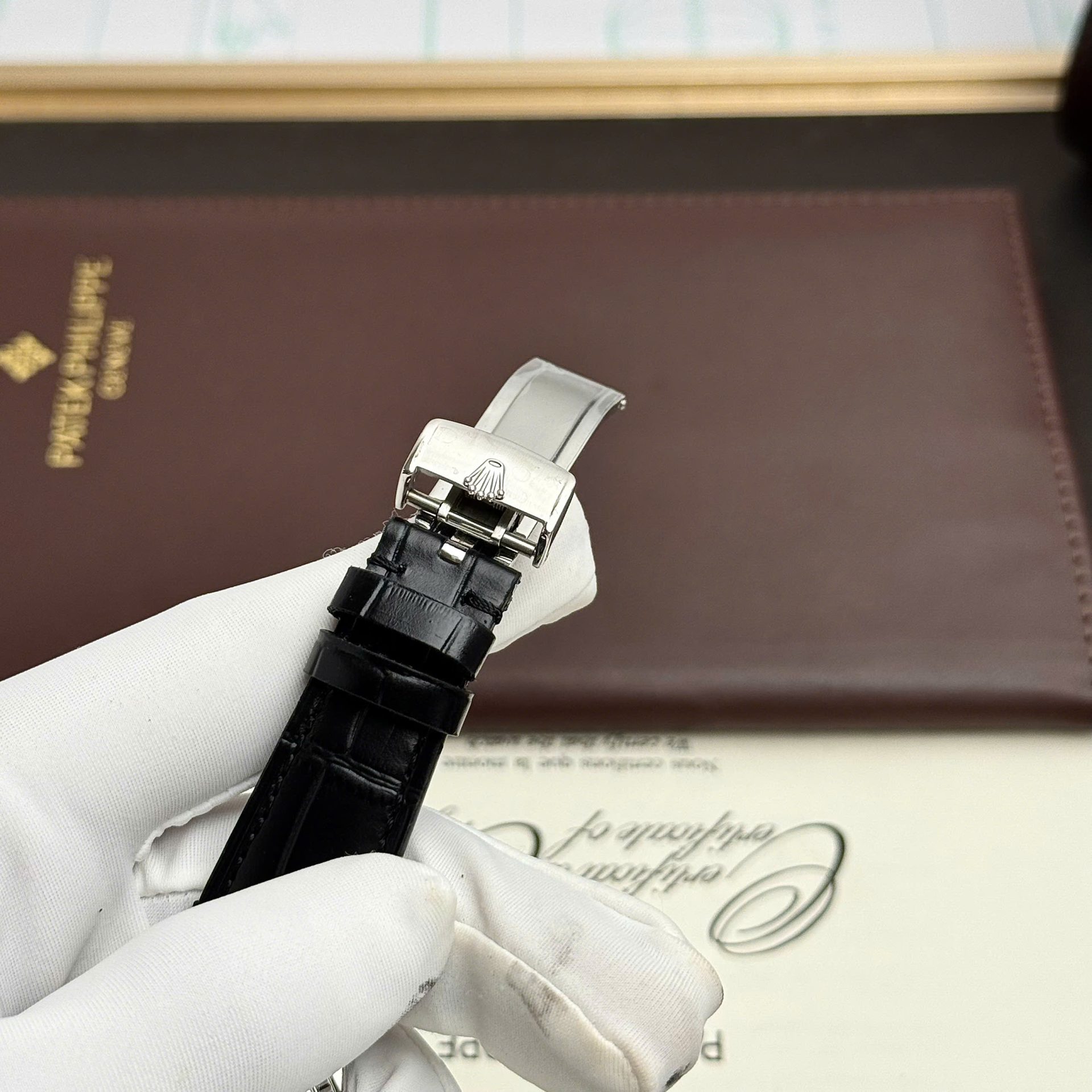 Rolex Perpetual 1908 Clone Watches Black Dial Leather Strap 39mm